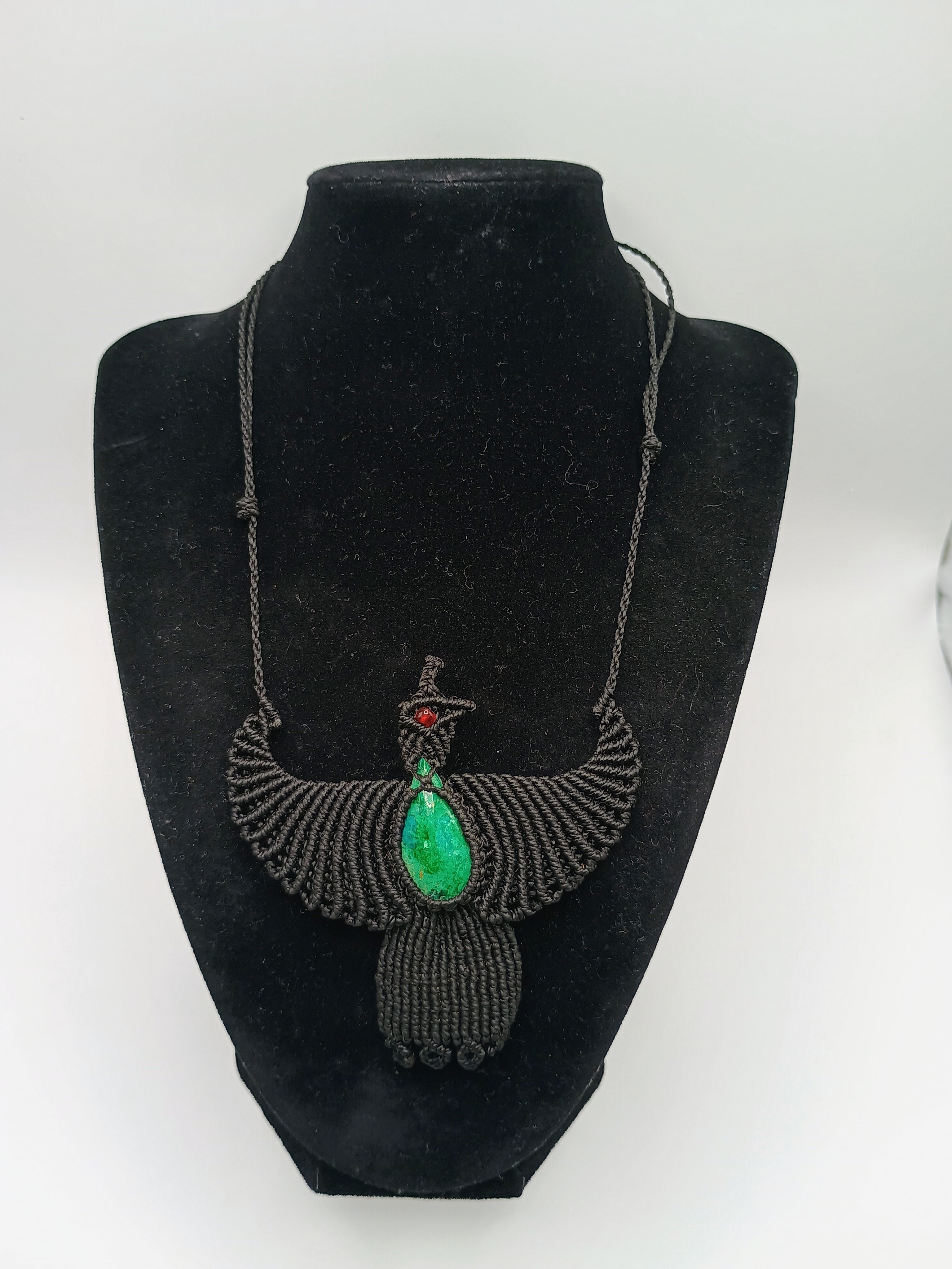 Handmade Macrame Condor Necklace, Andean Bird Pendant, Natural Turquoise