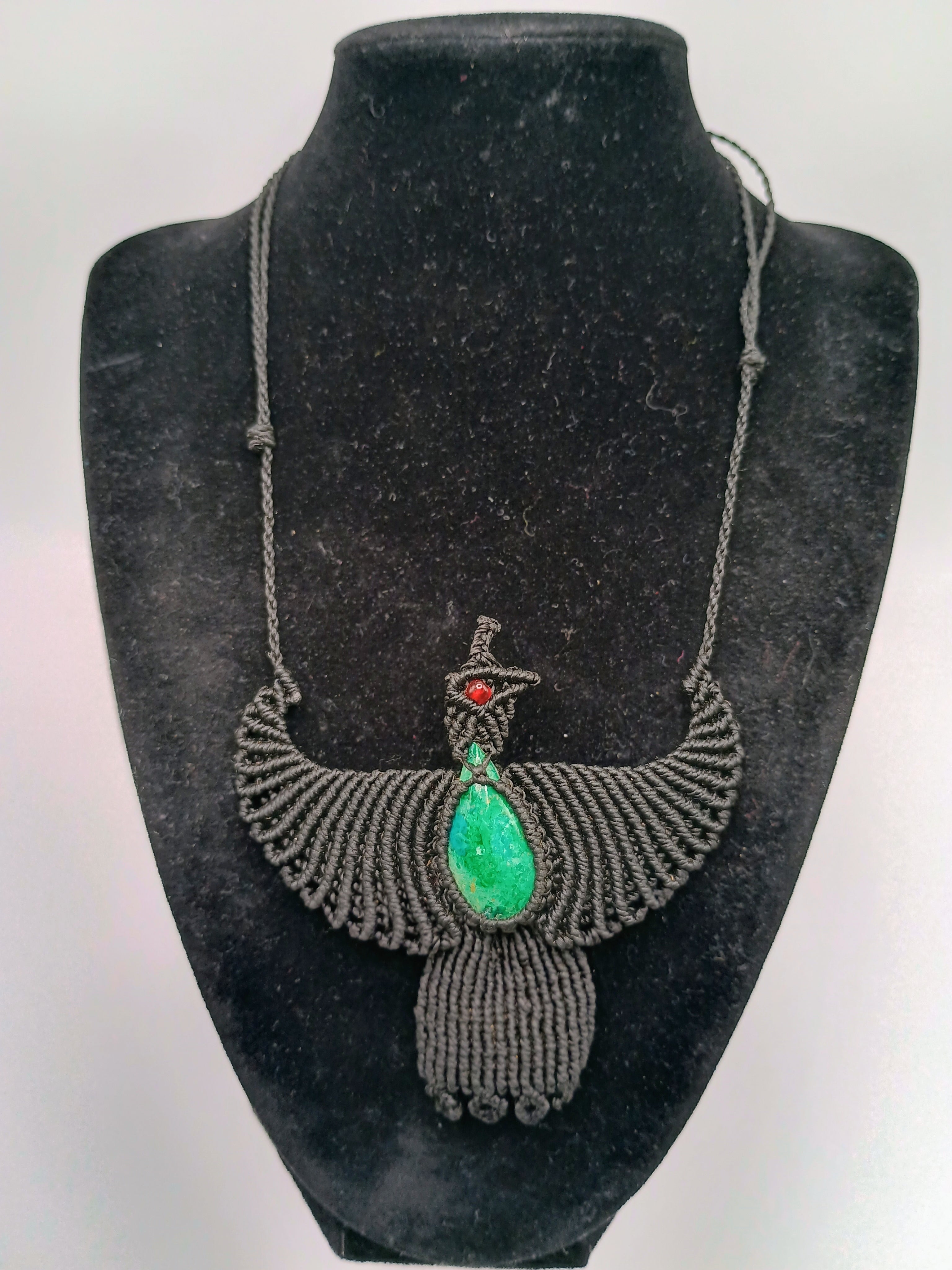 Handmade Macrame Condor Necklace, Andean Bird Pendant, Natural Turquoise