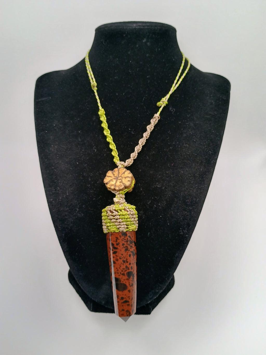 Macrame Necklace with Natural Stone Leopard Print - Peruvian Handicraft
