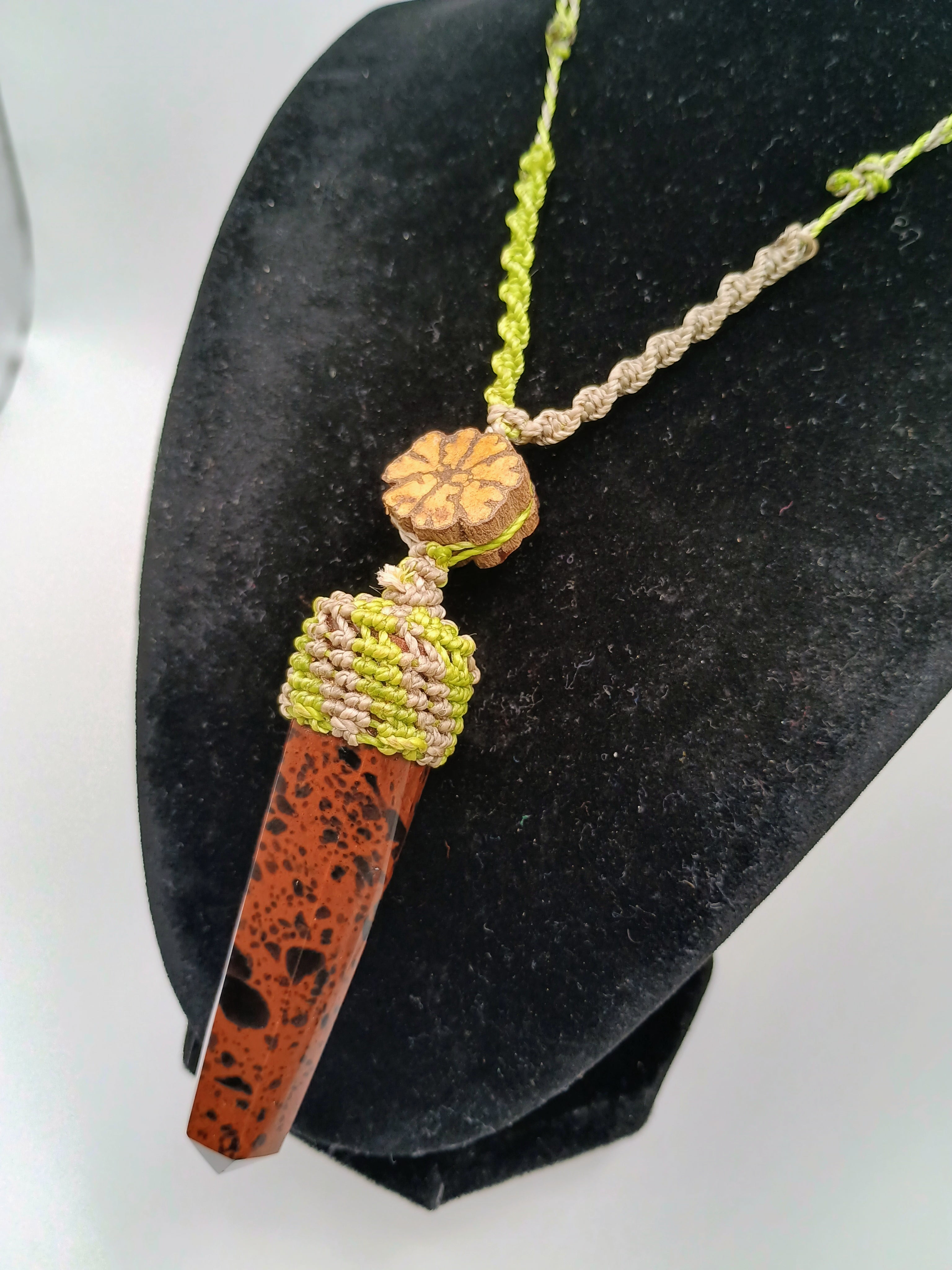 Macrame Necklace with Natural Stone Leopard Print - Peruvian Handicraft