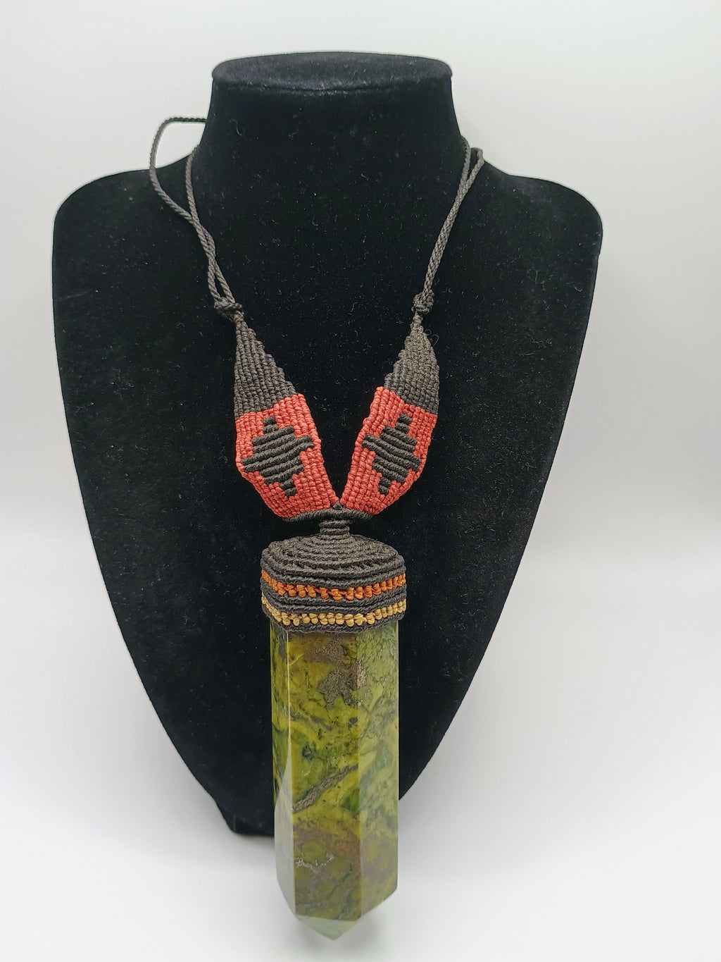 Natural Serpentine Necklace Woven Macrame Green Healing Stone