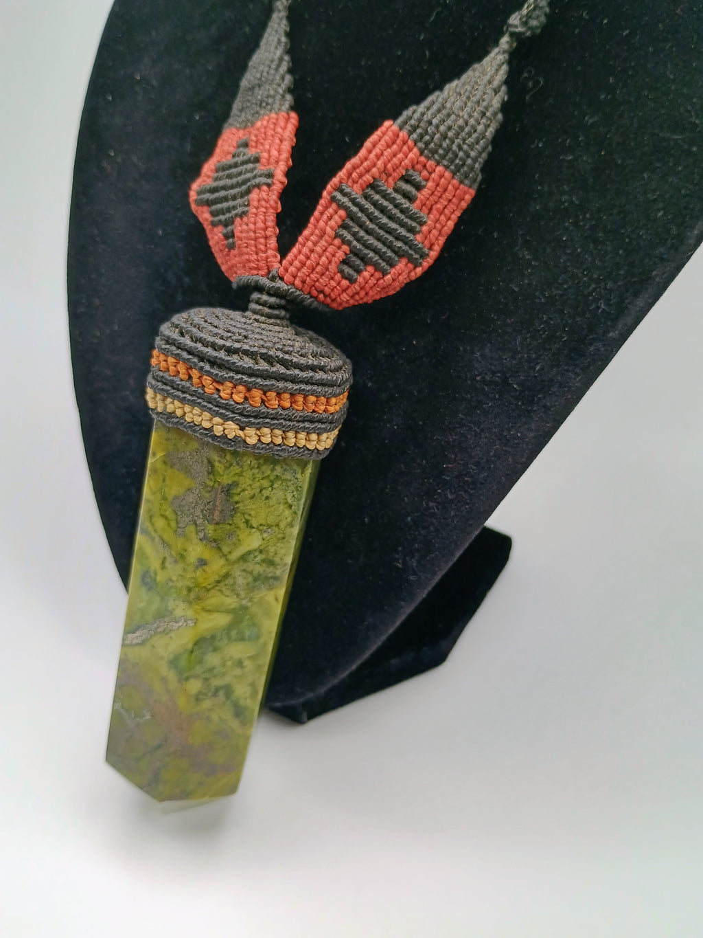 Natural Serpentine Necklace Woven Macrame Green Healing Stone