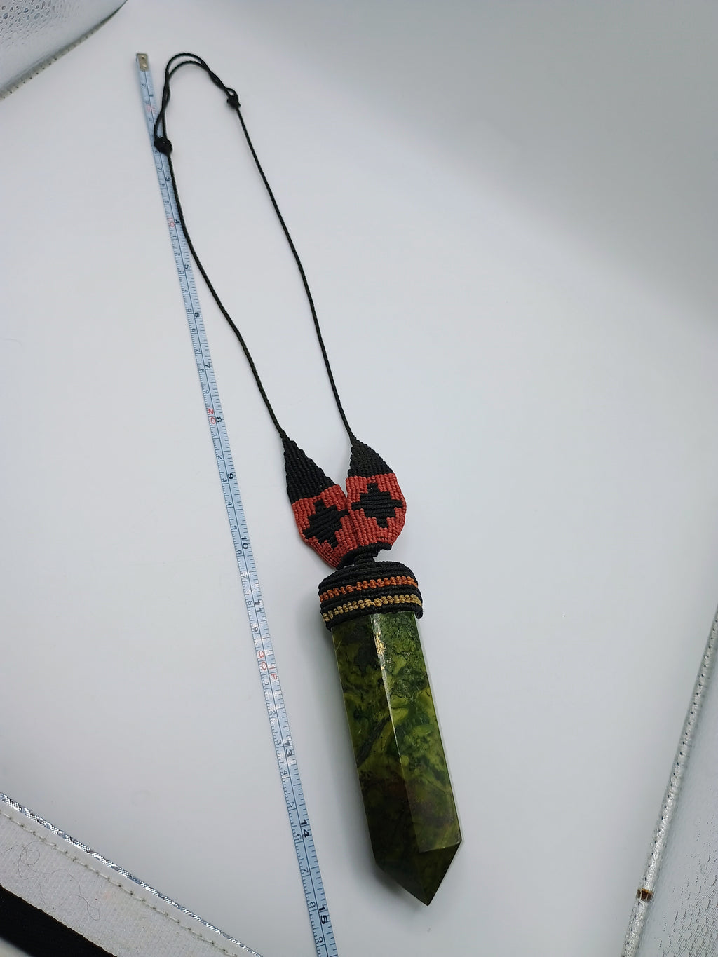 Natural Serpentine Necklace Woven Macrame Green Healing Stone