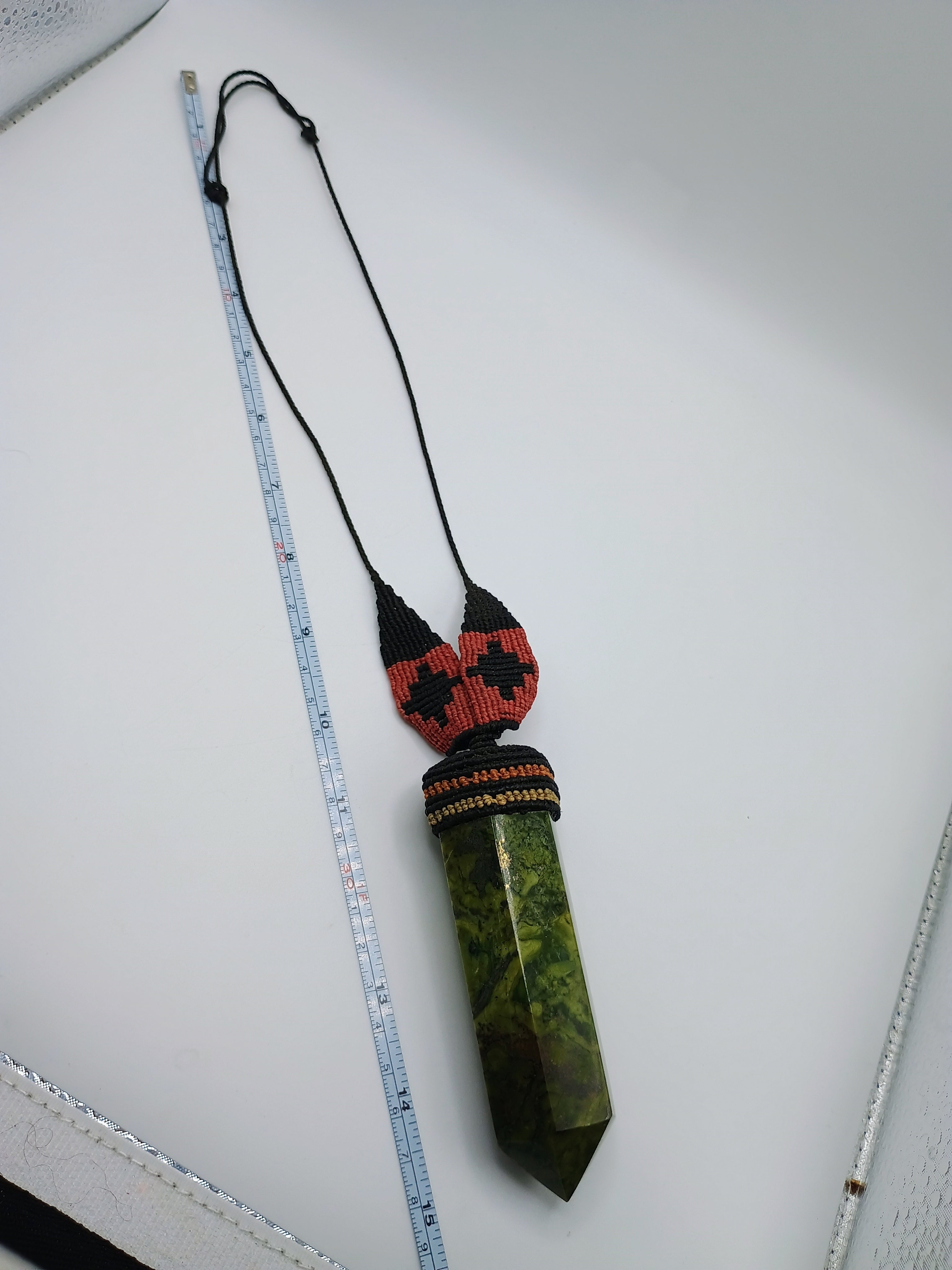 Natural Serpentine Necklace Woven Macrame Green Healing Stone