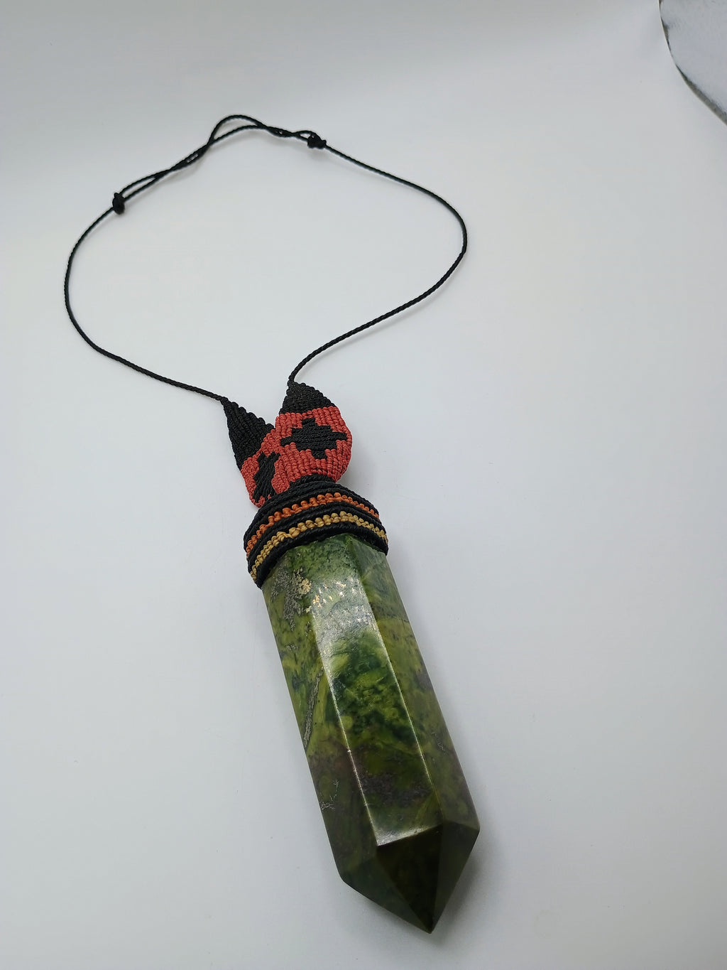 Natural Serpentine Necklace Woven Macrame Green Healing Stone