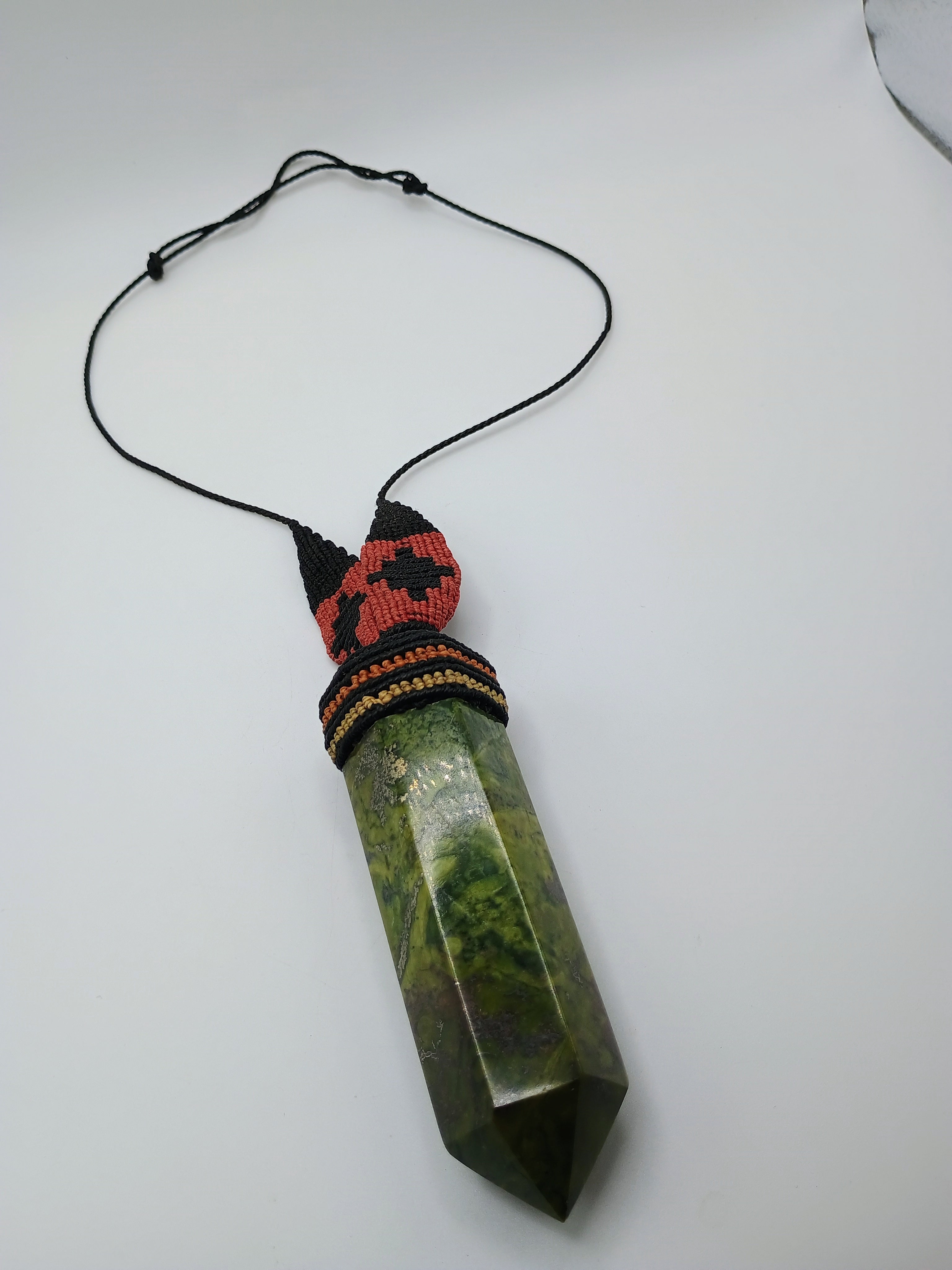 Natural Serpentine Necklace Woven Macrame Green Healing Stone