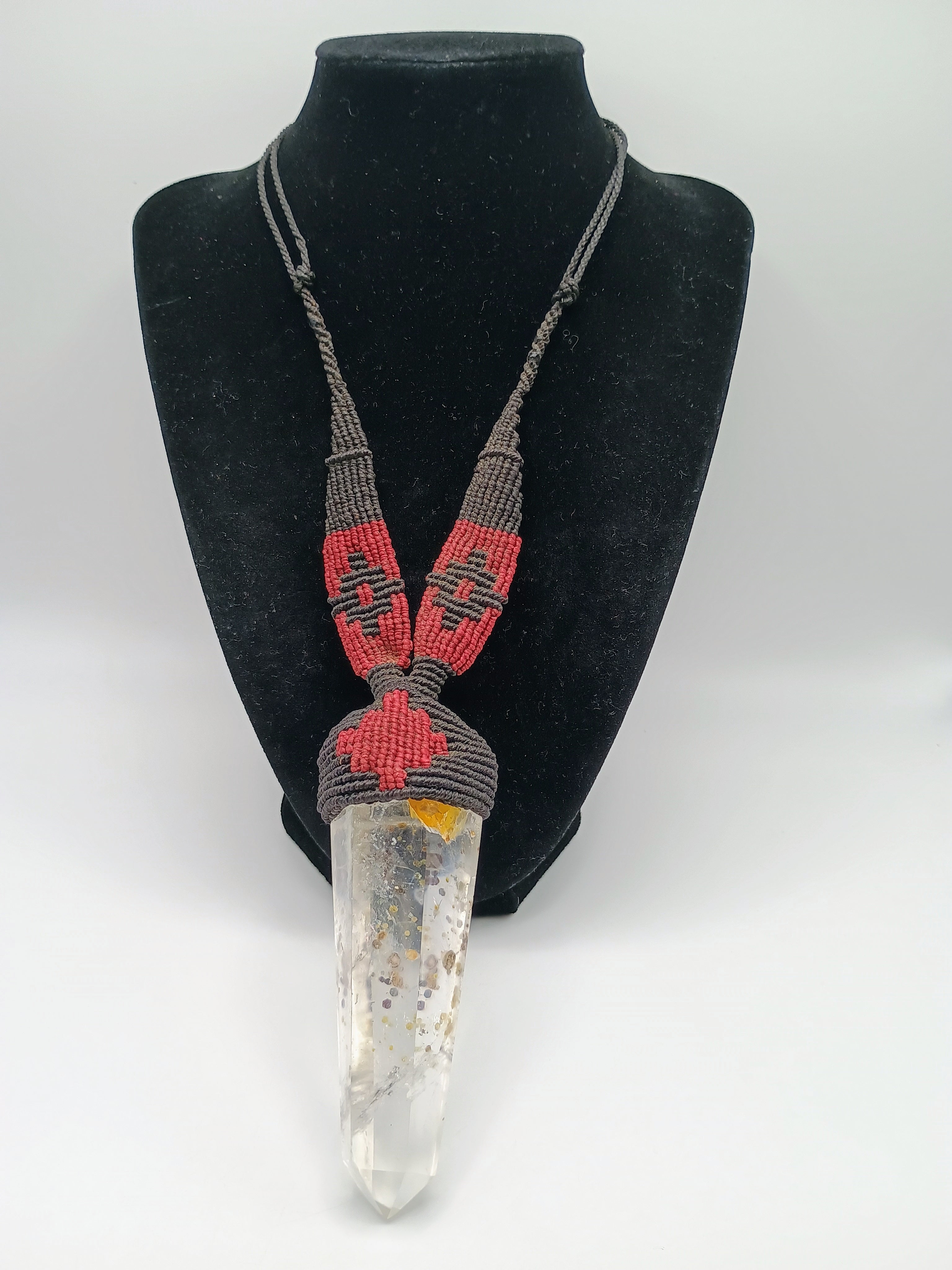 Handmade Natural Quartz Crystal Macrame Necklace, Spiritual Amulet