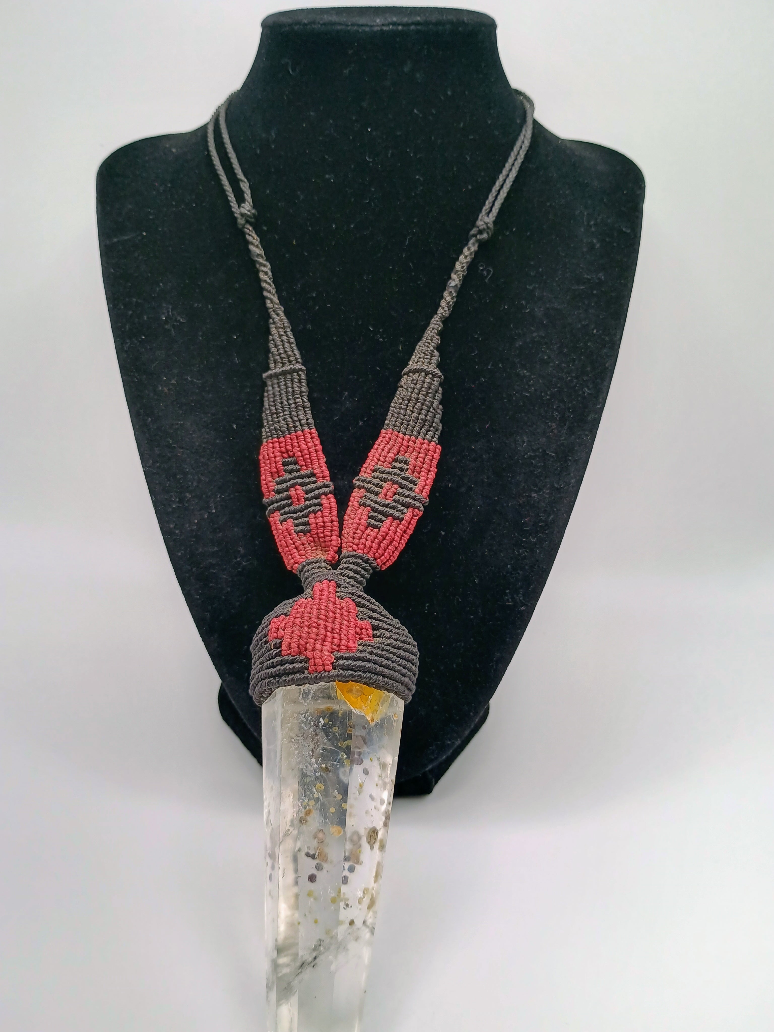 Handmade Natural Quartz Crystal Macrame Necklace, Spiritual Amulet