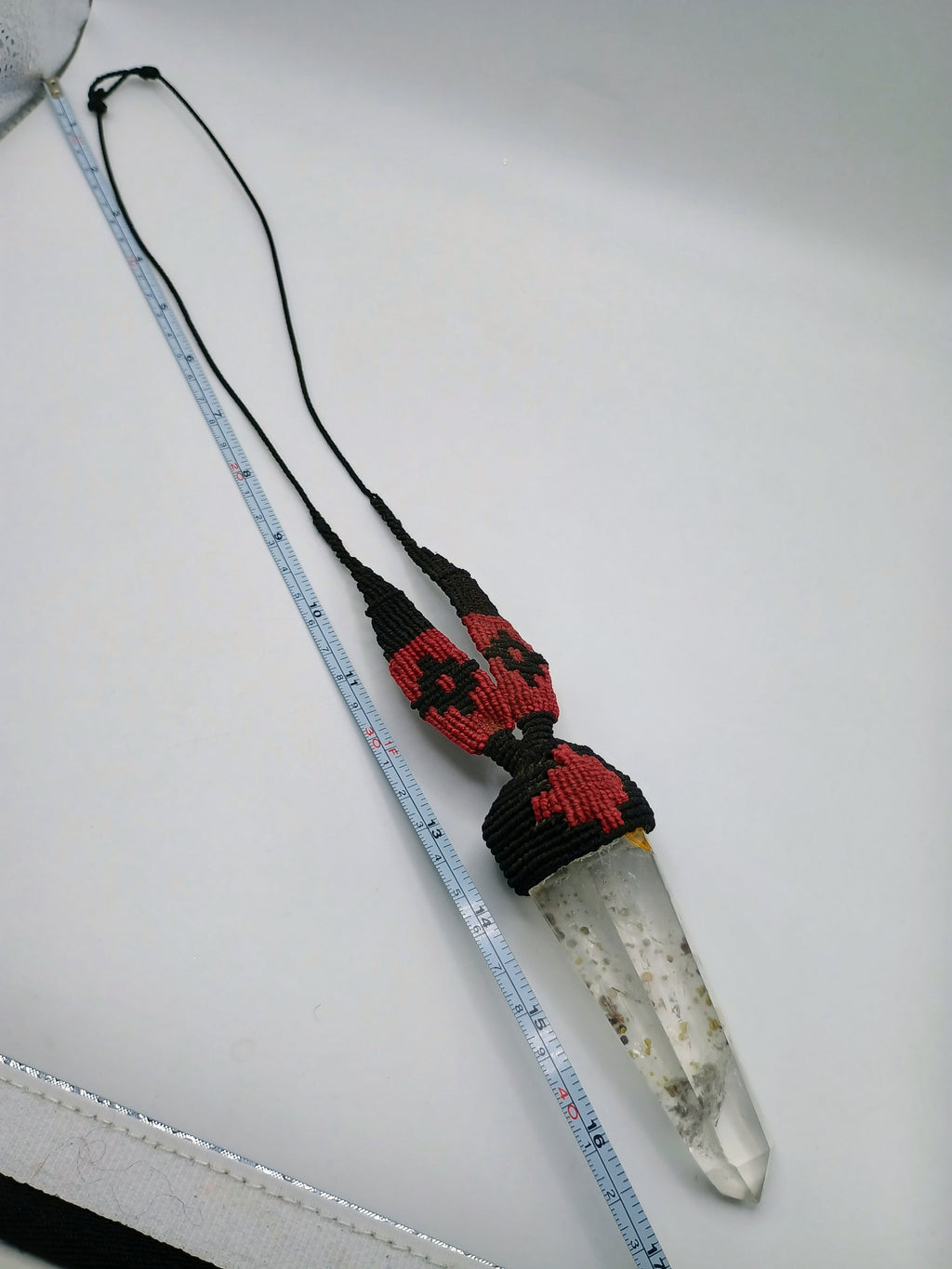 Handmade Natural Quartz Crystal Macrame Necklace, Spiritual Amulet