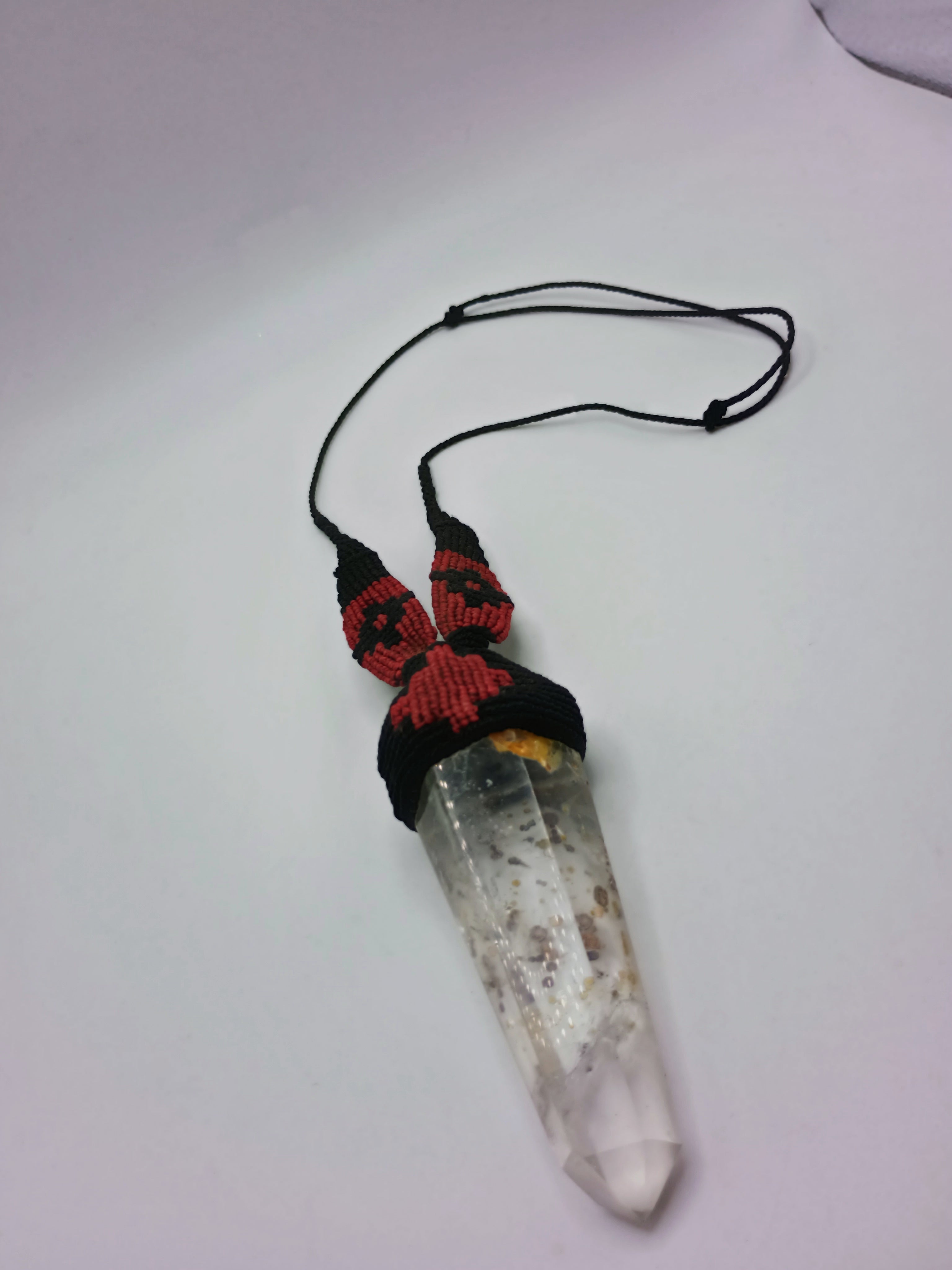 Handmade Natural Quartz Crystal Macrame Necklace, Spiritual Amulet