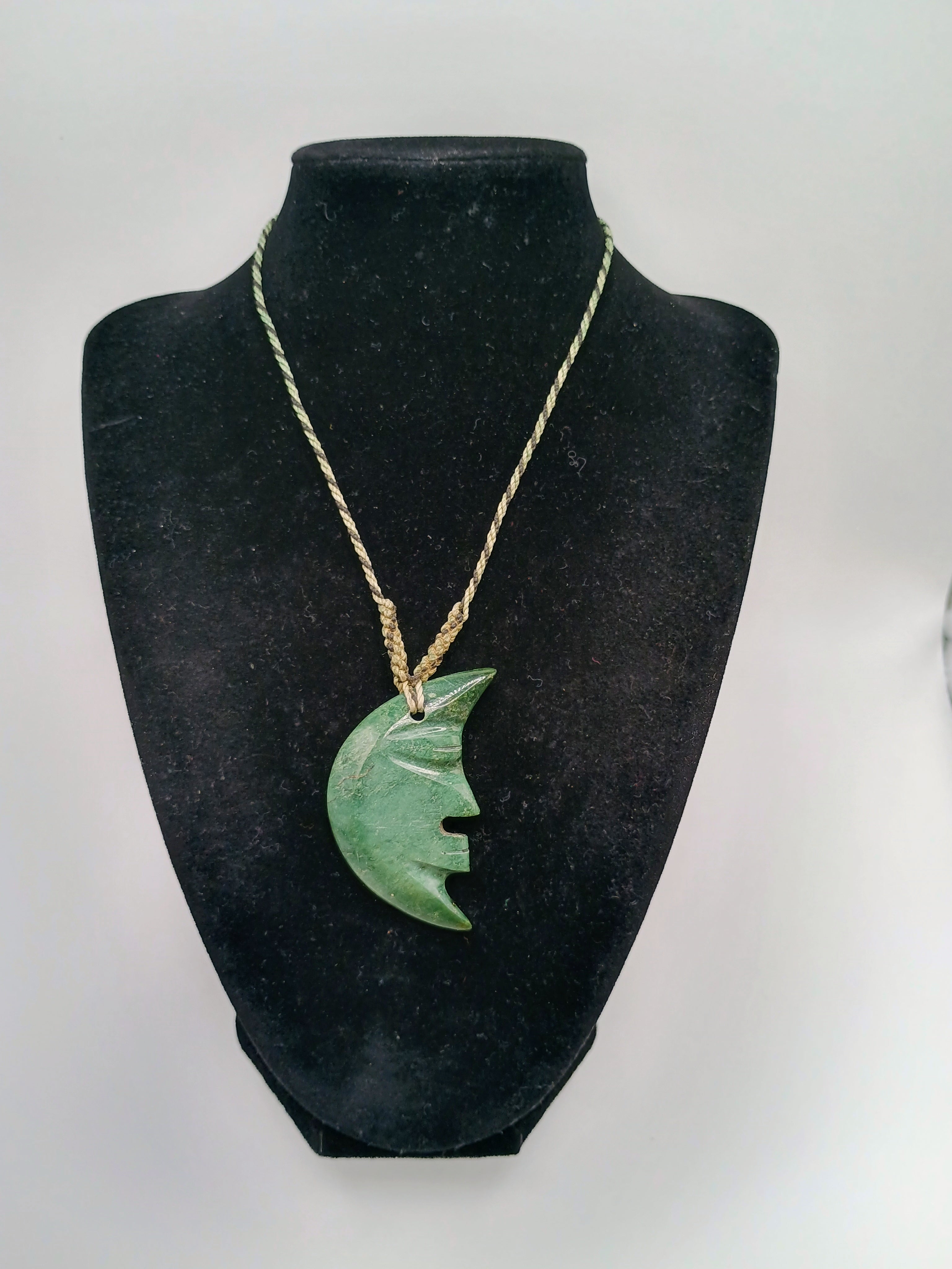 Moon Necklace, Natural Stone, Hand-Carved, Macrame