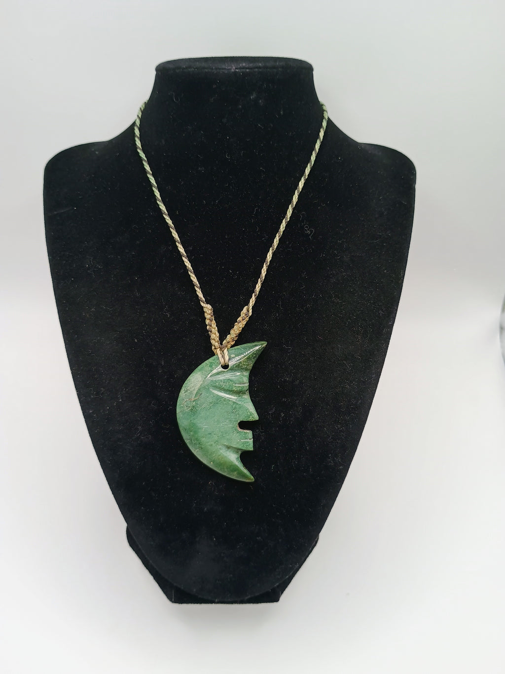 Moon Necklace, Natural Stone, Hand-Carved, Macrame