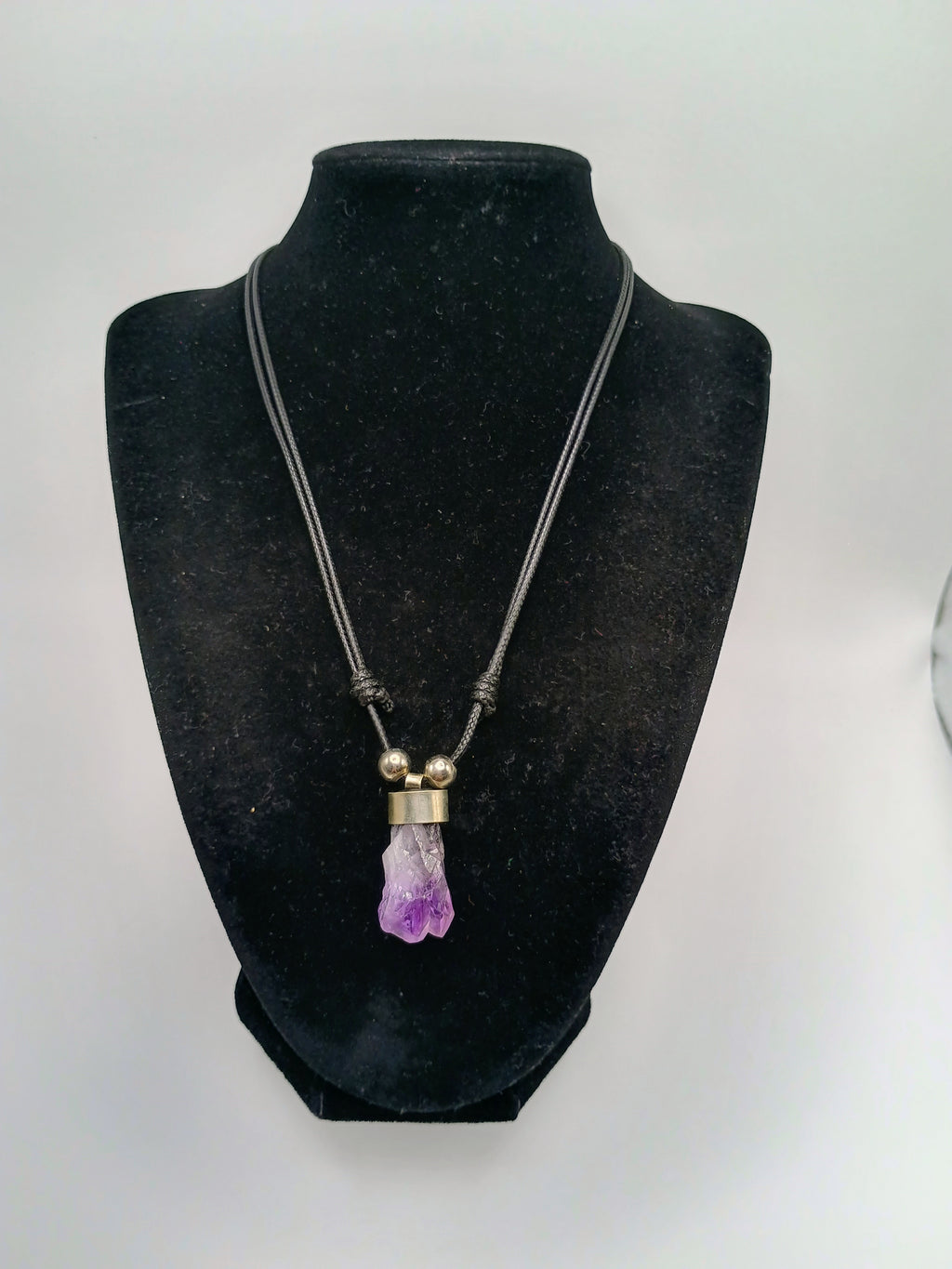 Handmade Natural Amethyst Necklace Pendant with Adjustable Cord