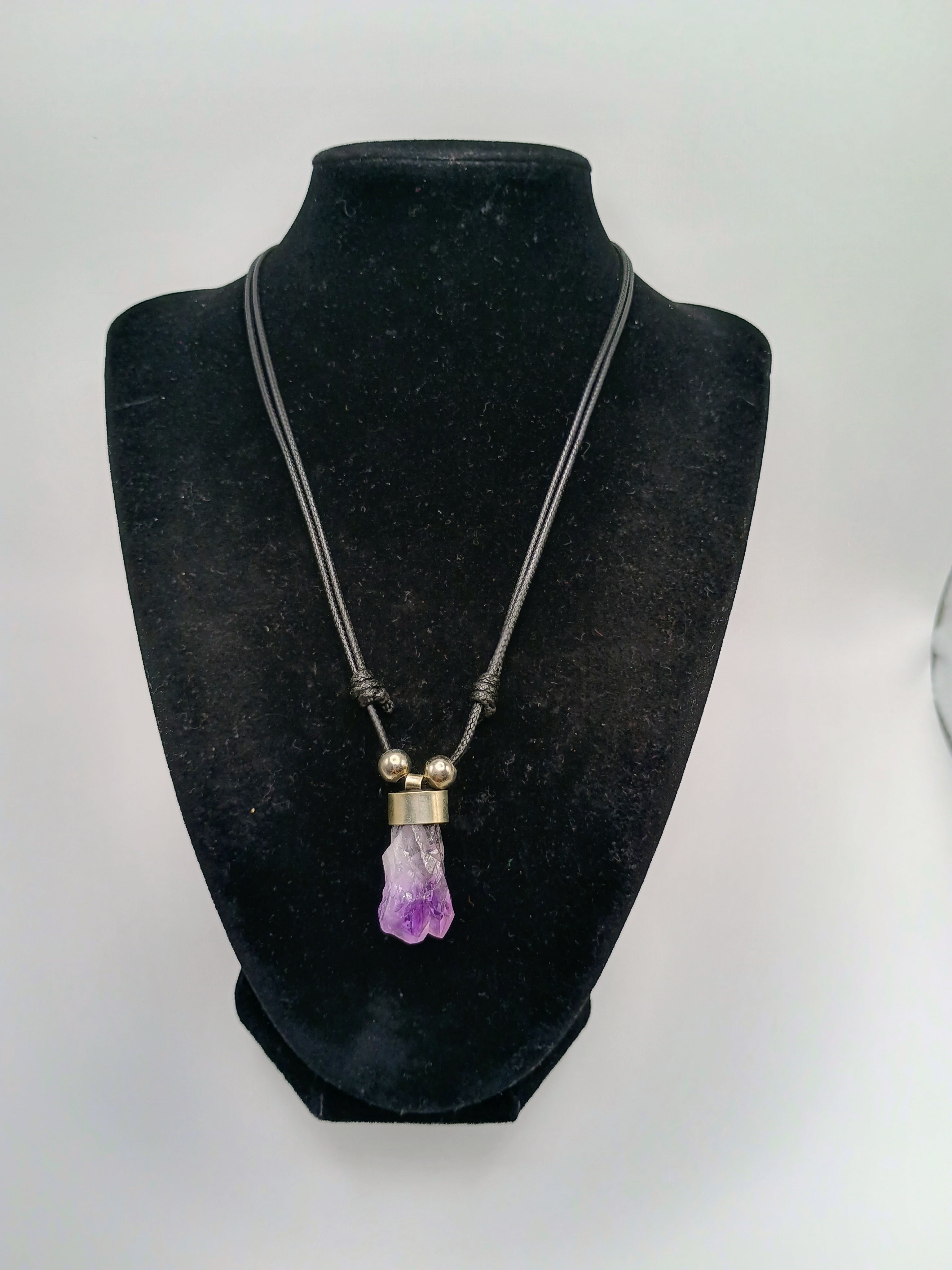 Handmade Natural Amethyst Necklace Pendant with Adjustable Cord