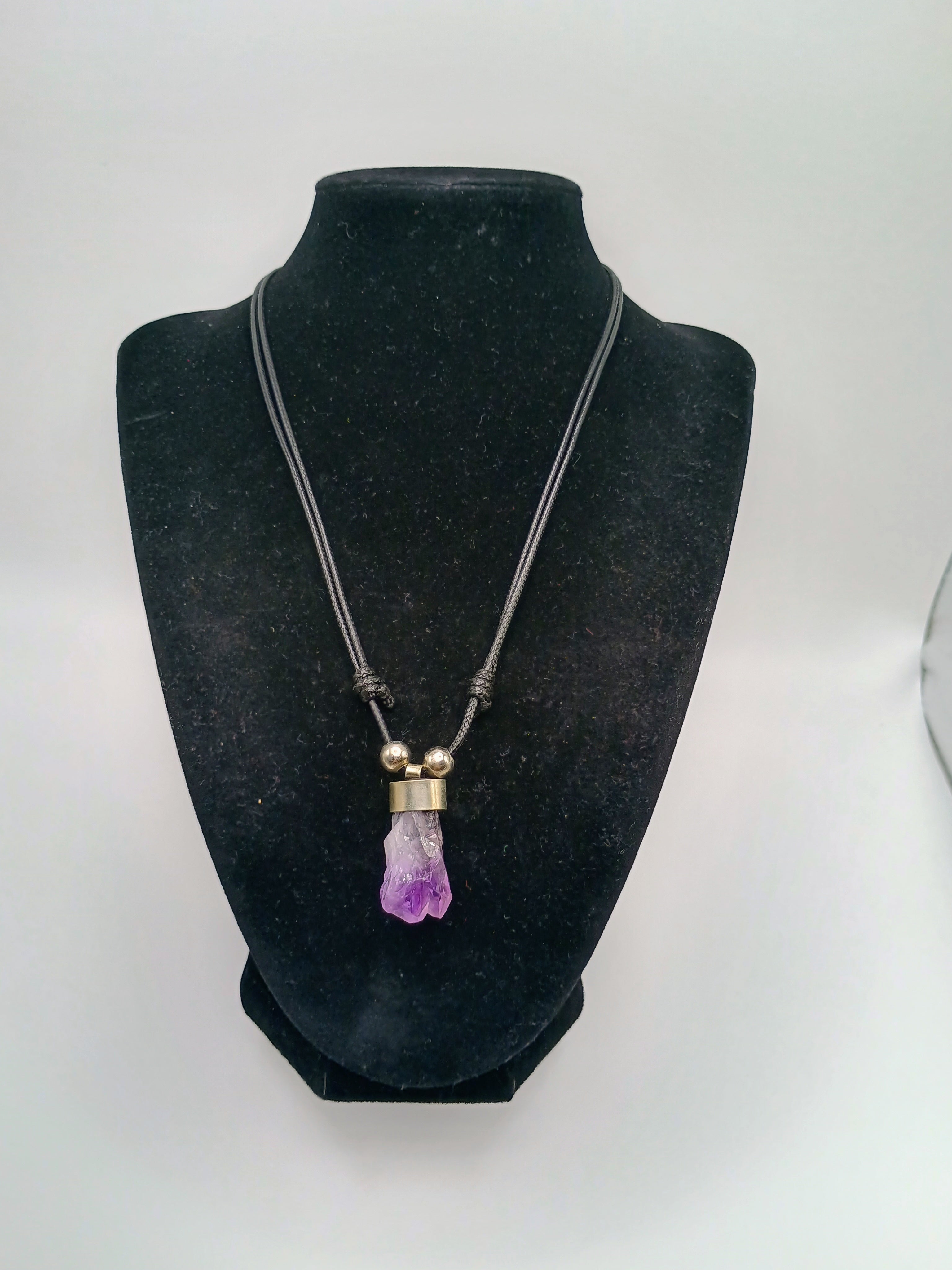 Handmade Natural Amethyst Necklace Pendant with Adjustable Cord