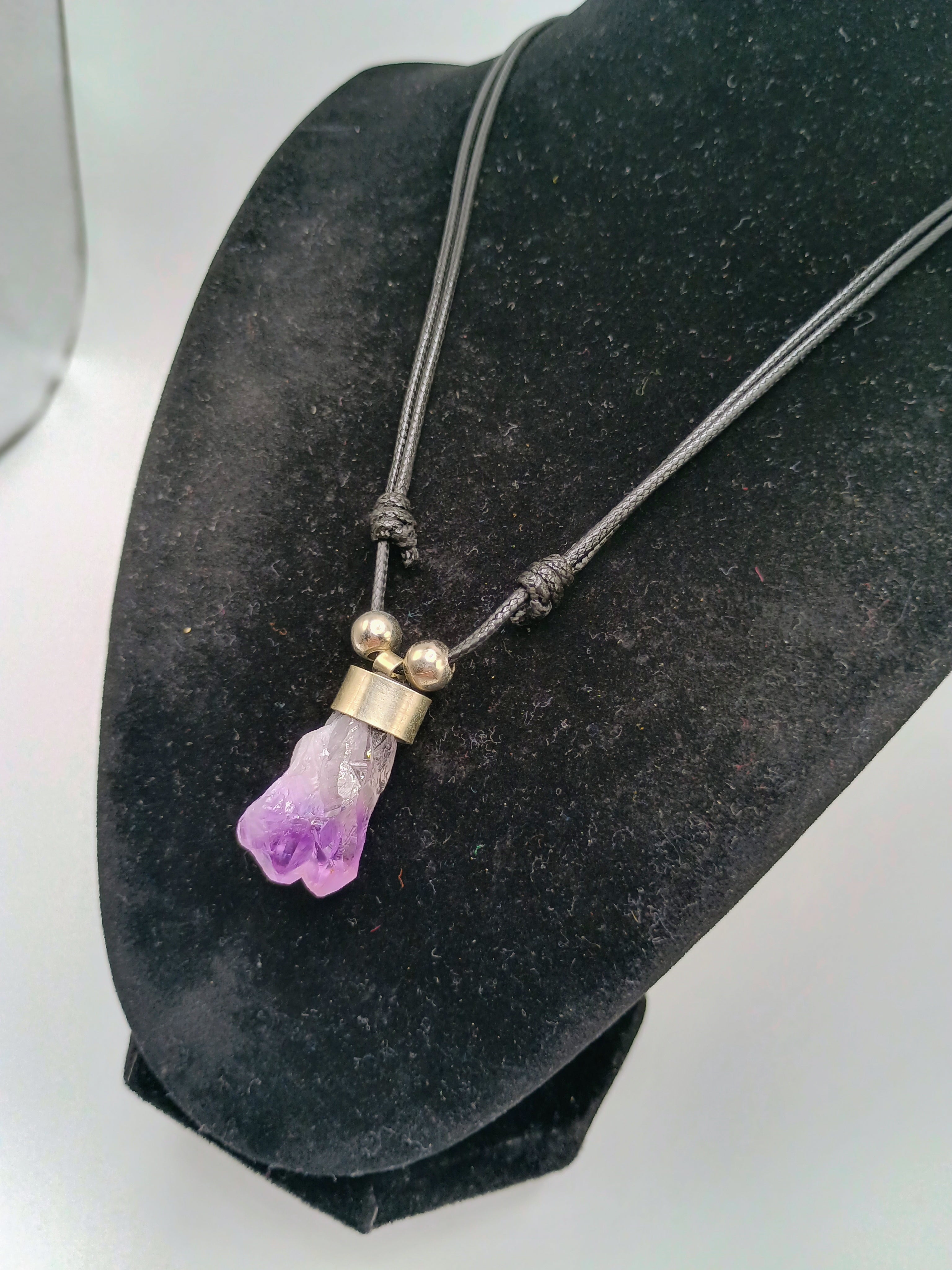 Handmade Natural Amethyst Necklace Pendant with Adjustable Cord
