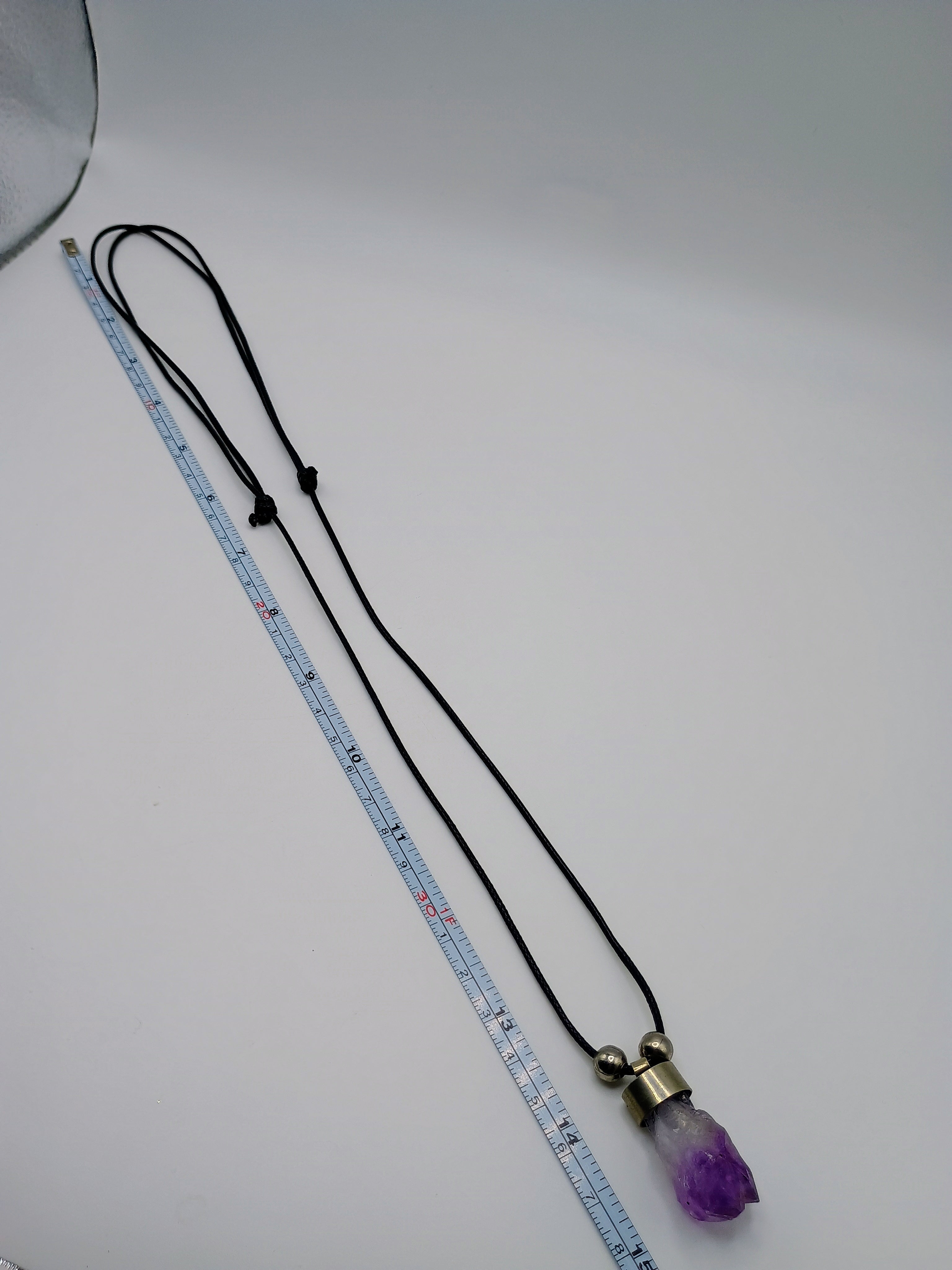 Handmade Natural Amethyst Necklace Pendant with Adjustable Cord