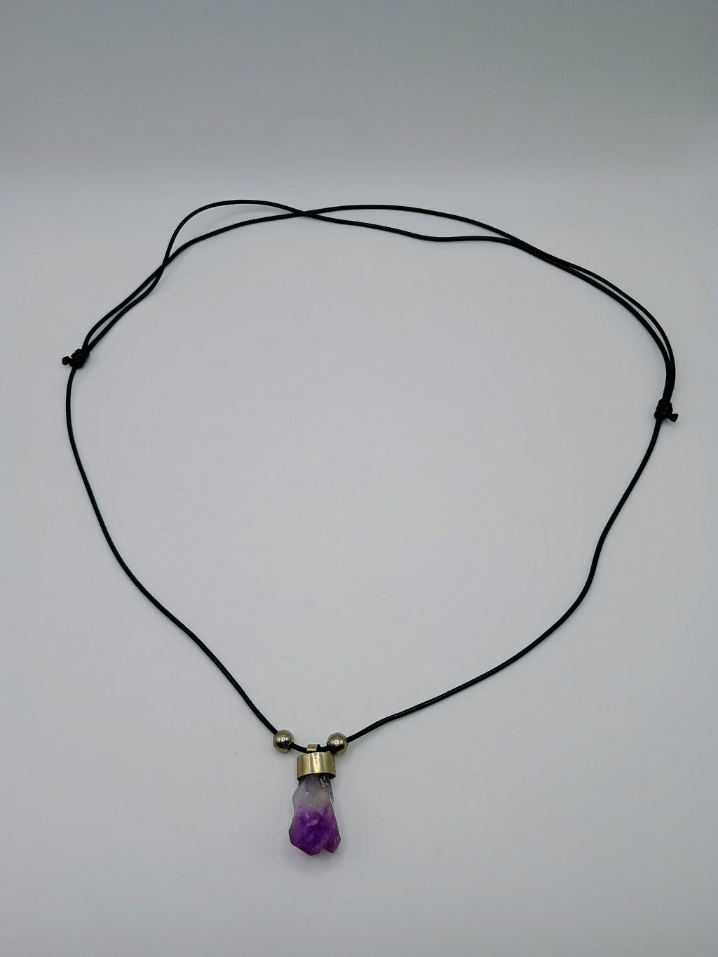 Handmade Natural Amethyst Necklace Pendant with Adjustable Cord