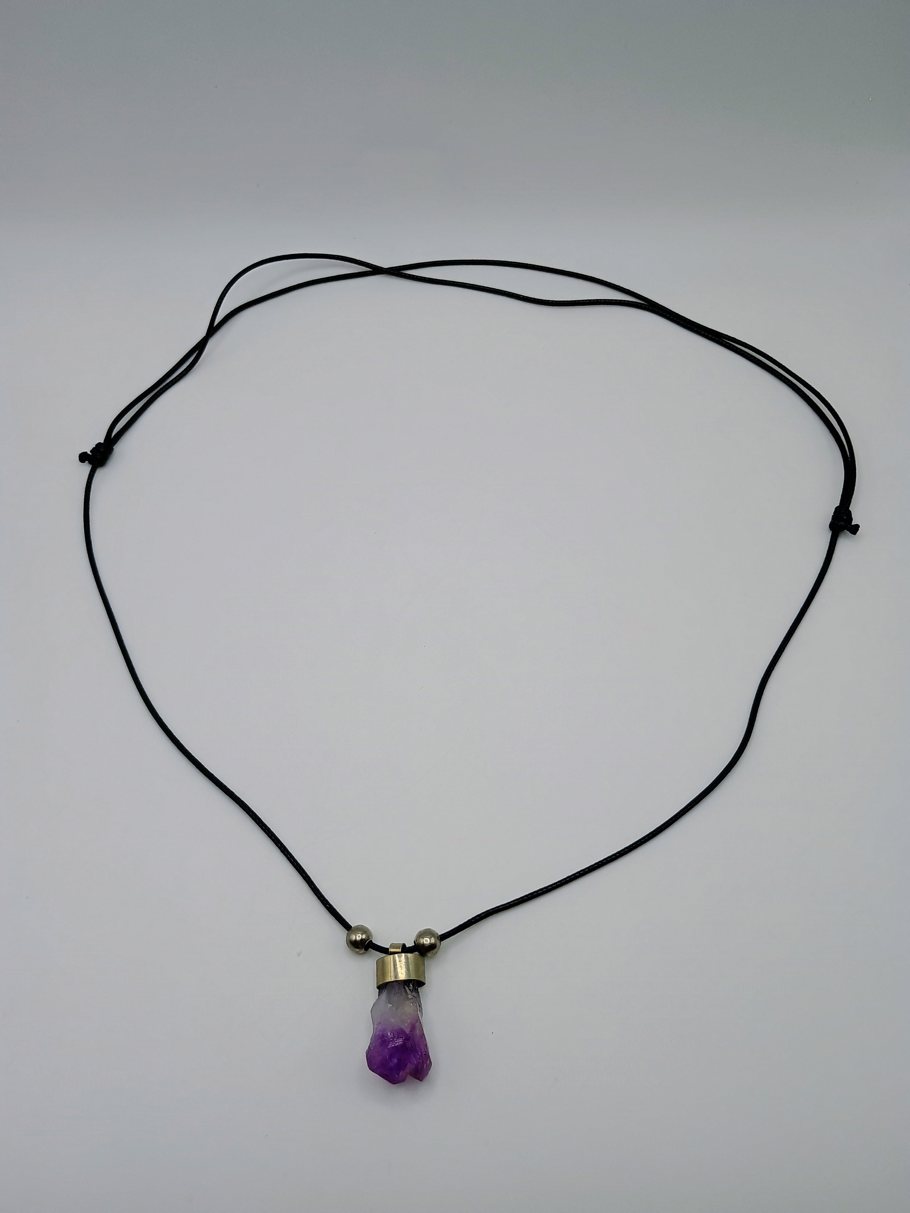 Handmade Natural Amethyst Necklace Pendant with Adjustable Cord