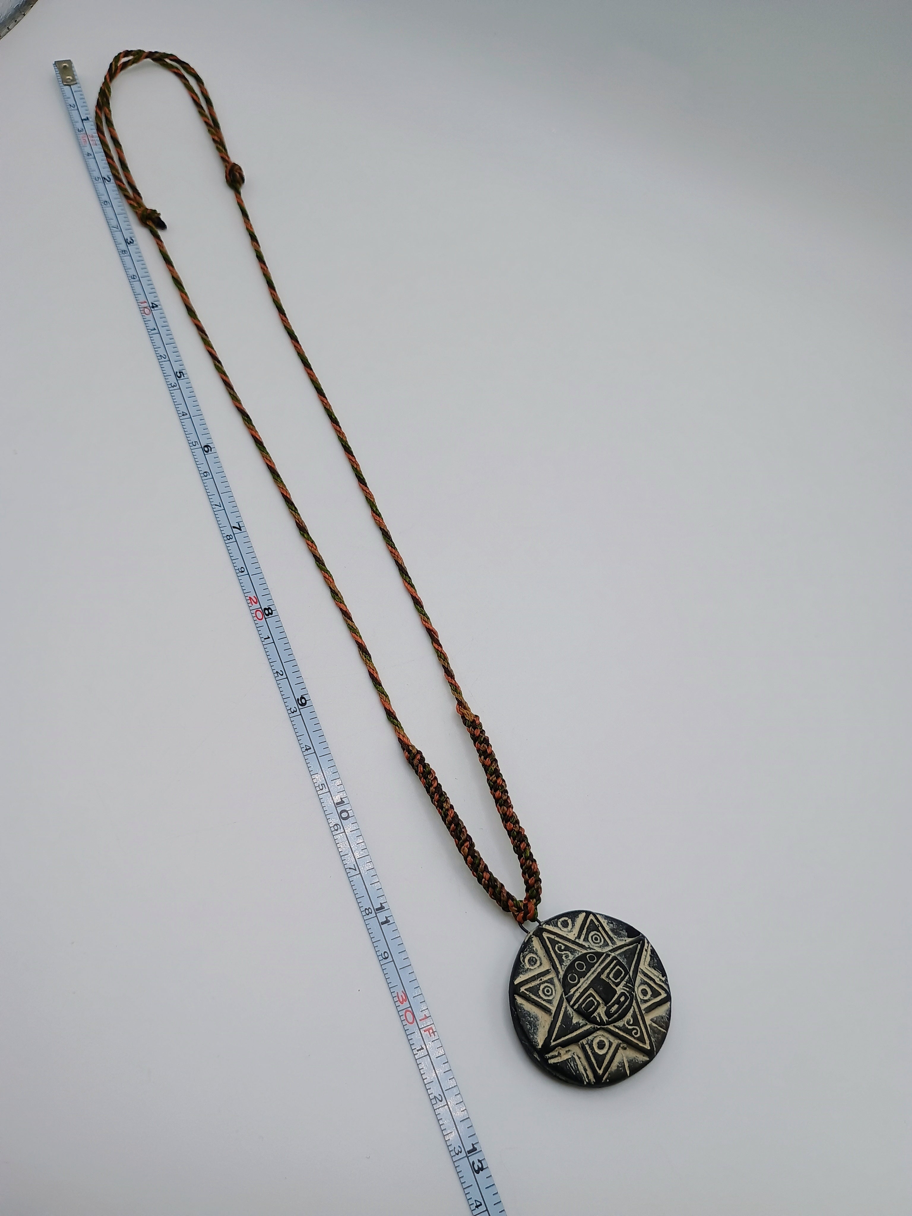 Inca Sun Necklace, Hand-Carved Stone, Peruvian Andean Pendant, Handmade Amulet