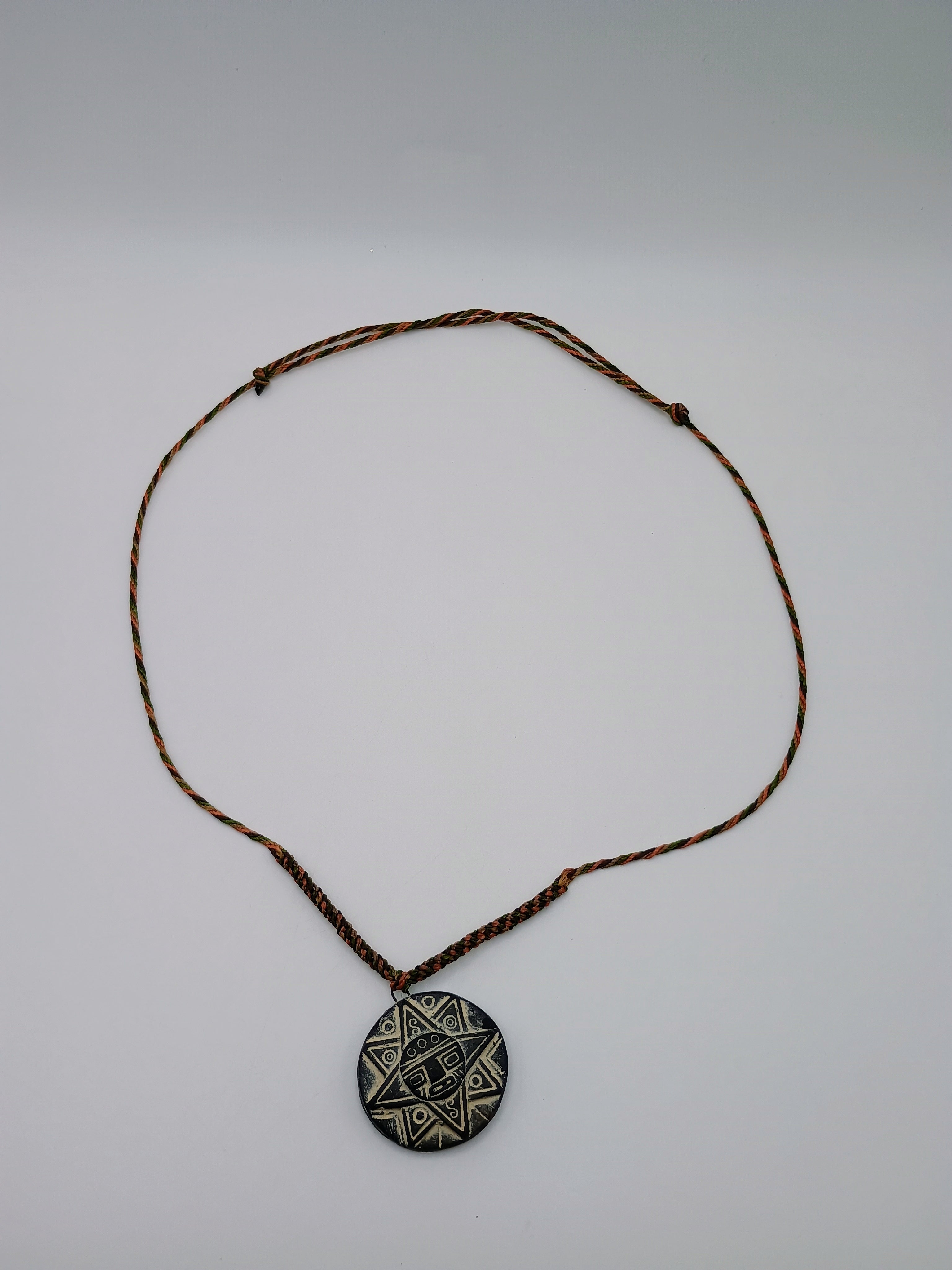 Inca Sun Necklace, Hand-Carved Stone, Peruvian Andean Pendant, Handmade Amulet