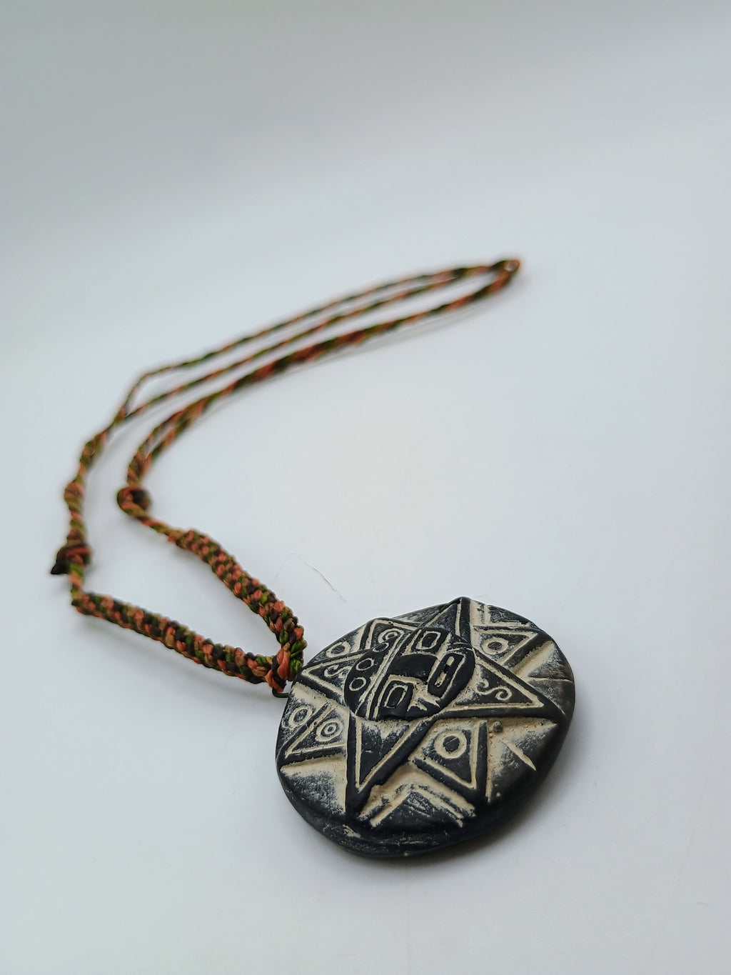 Inca Sun Necklace, Hand-Carved Stone, Peruvian Andean Pendant, Handmade Amulet