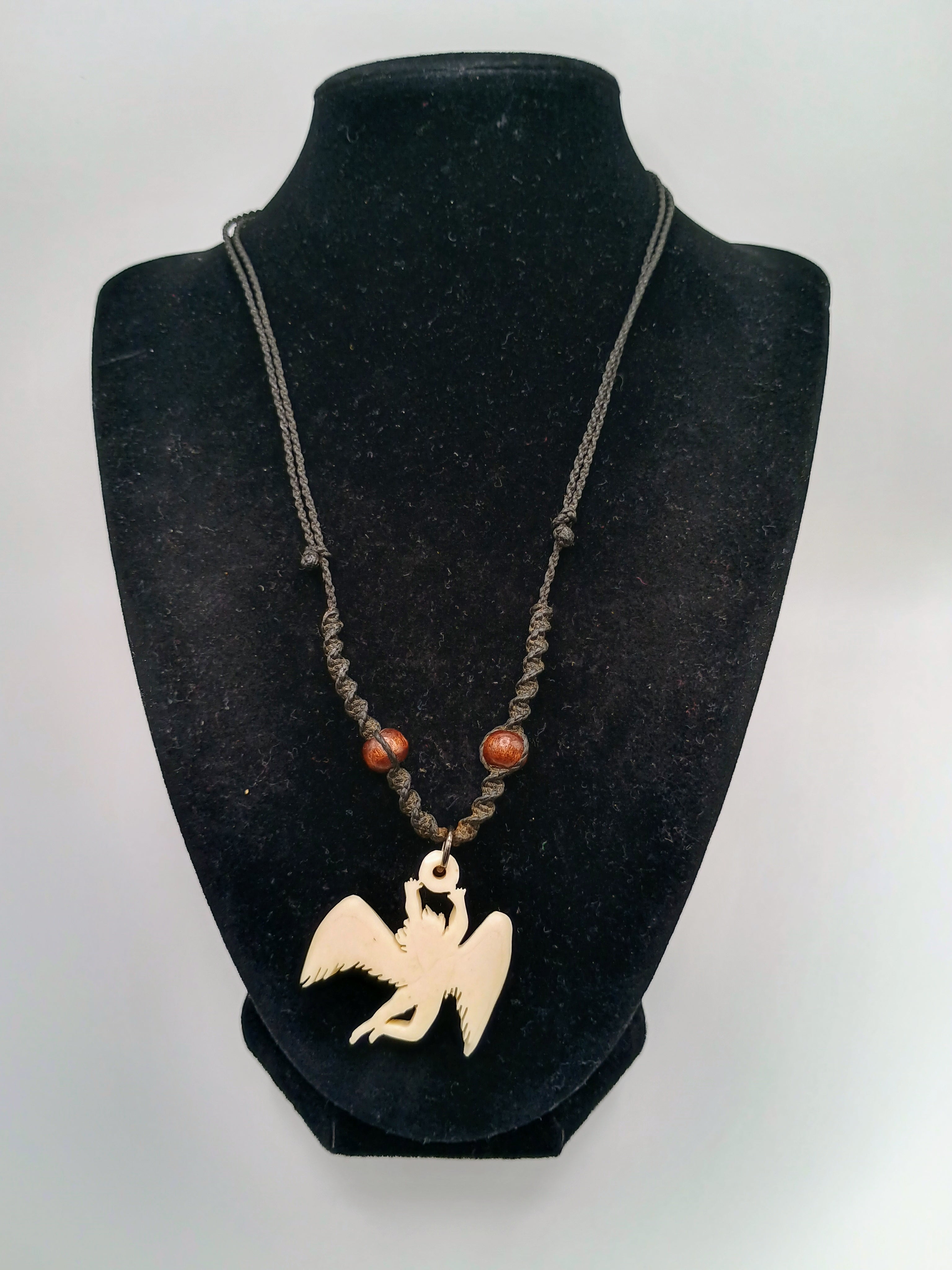 Macrame Necklace, Handmade Spiritual Carved Angel Pendant, Protection Necklace