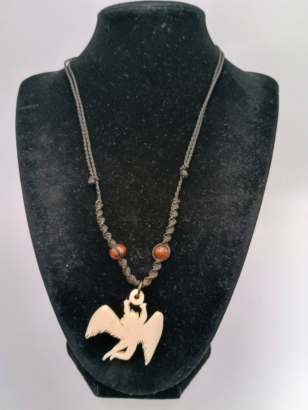 Macrame Necklace, Handmade Spiritual Carved Angel Pendant, Protection Necklace