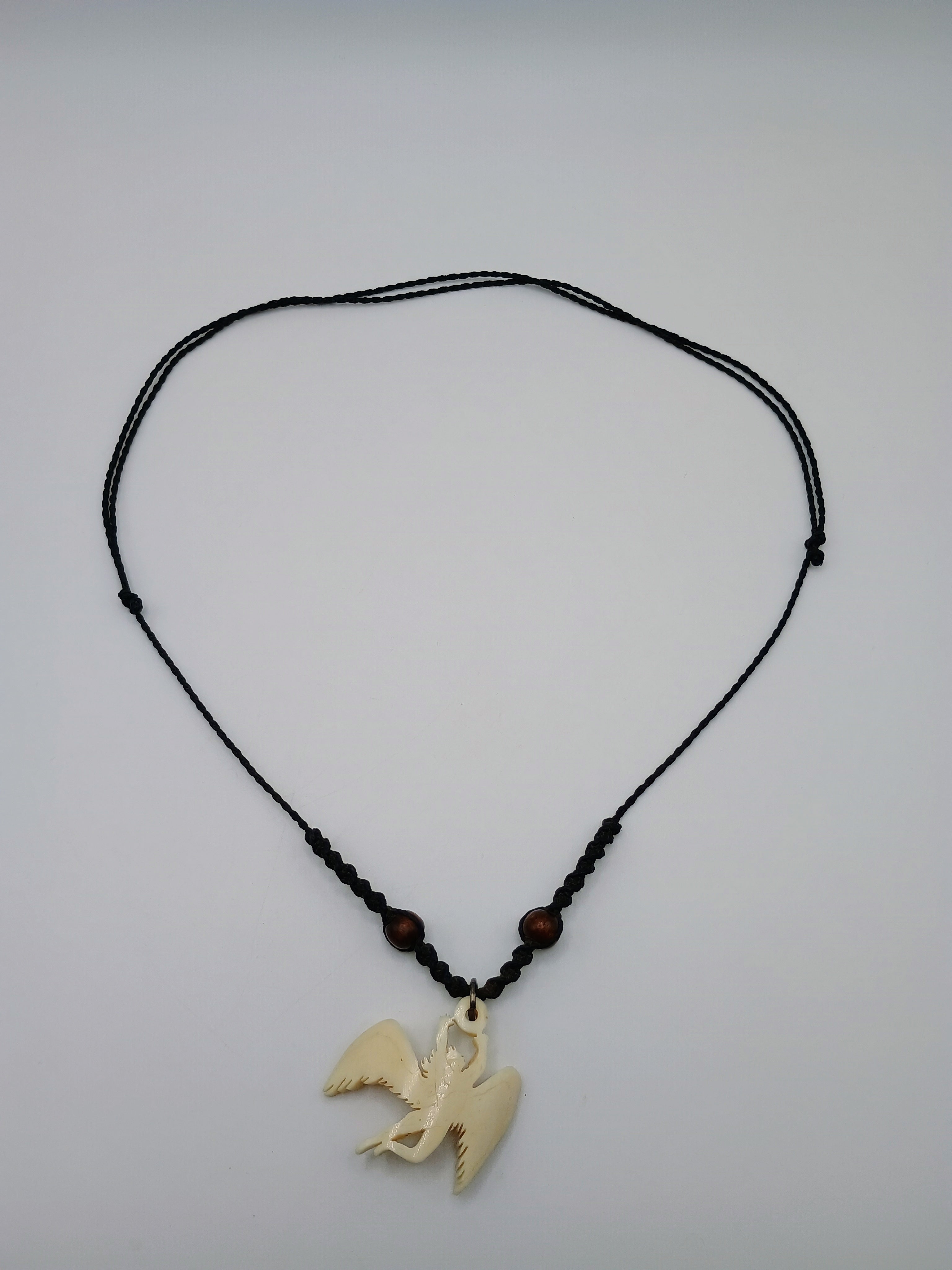 Macrame Necklace, Handmade Spiritual Carved Angel Pendant, Protection Necklace