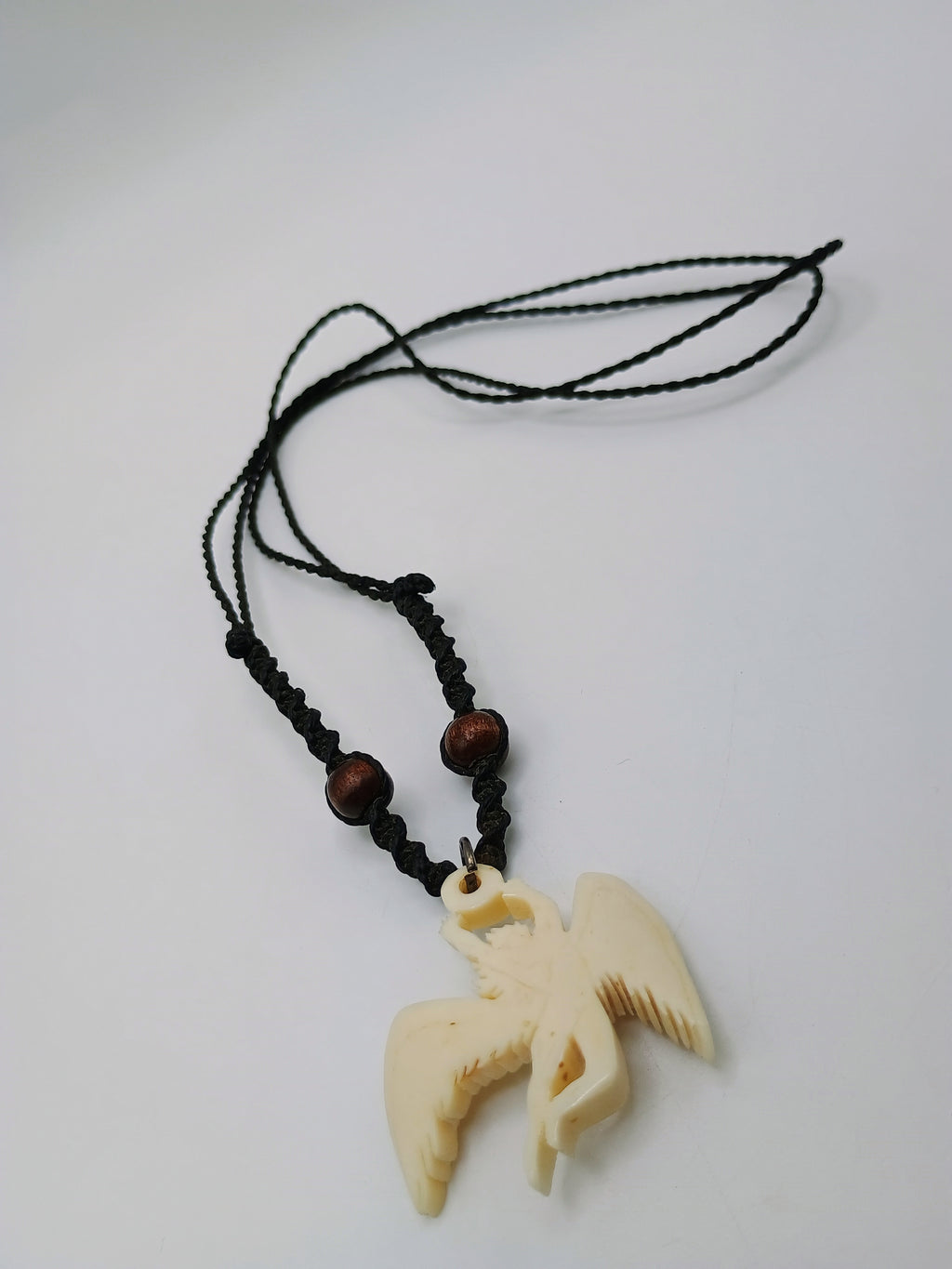 Macrame Necklace, Handmade Spiritual Carved Angel Pendant, Protection Necklace