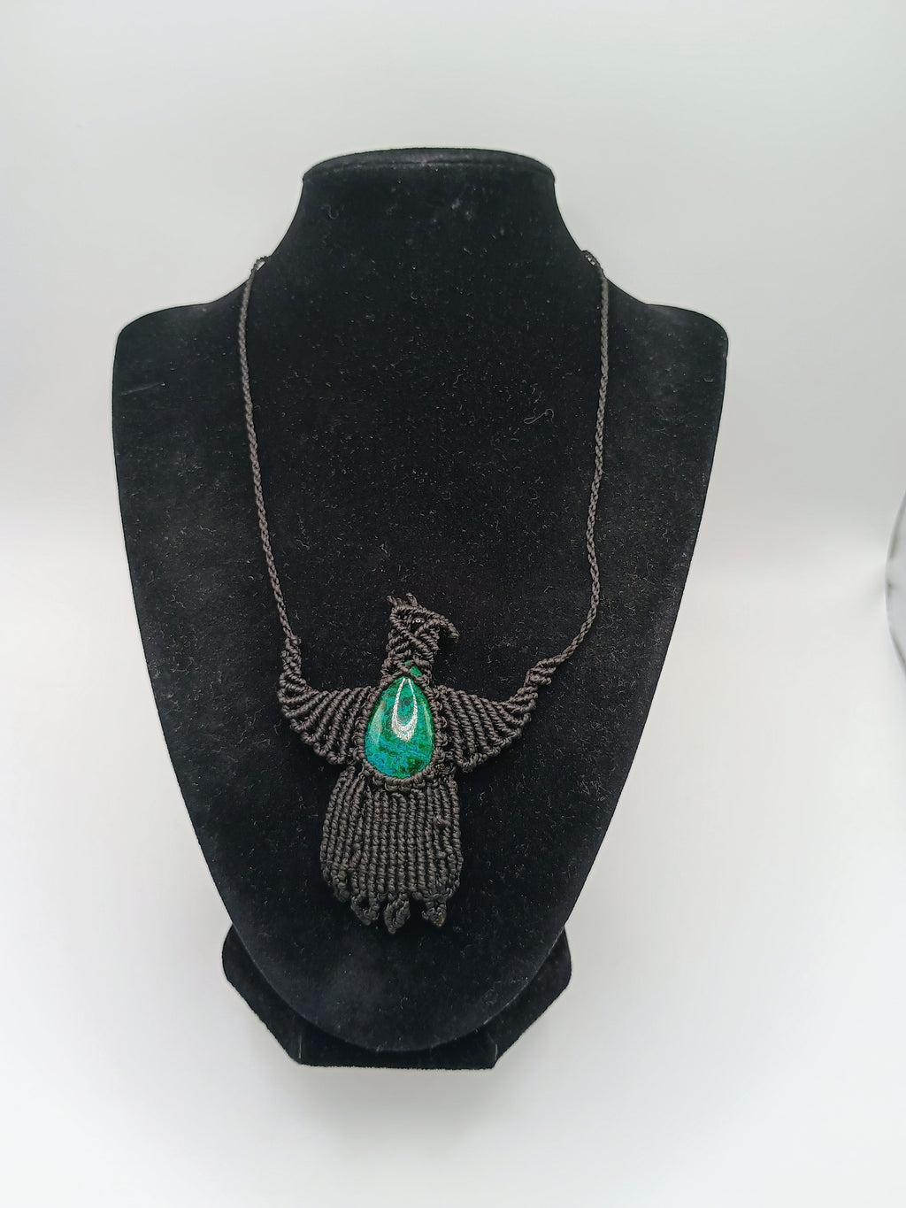 Handwoven Macrame Condor Necklace with Turquoise Stone, Andean Artisan Choker