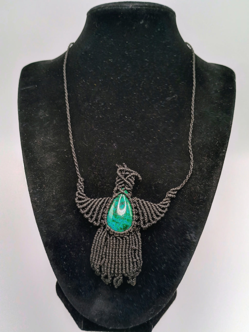 Handwoven Macrame Condor Necklace with Turquoise Stone, Andean Artisan Choker