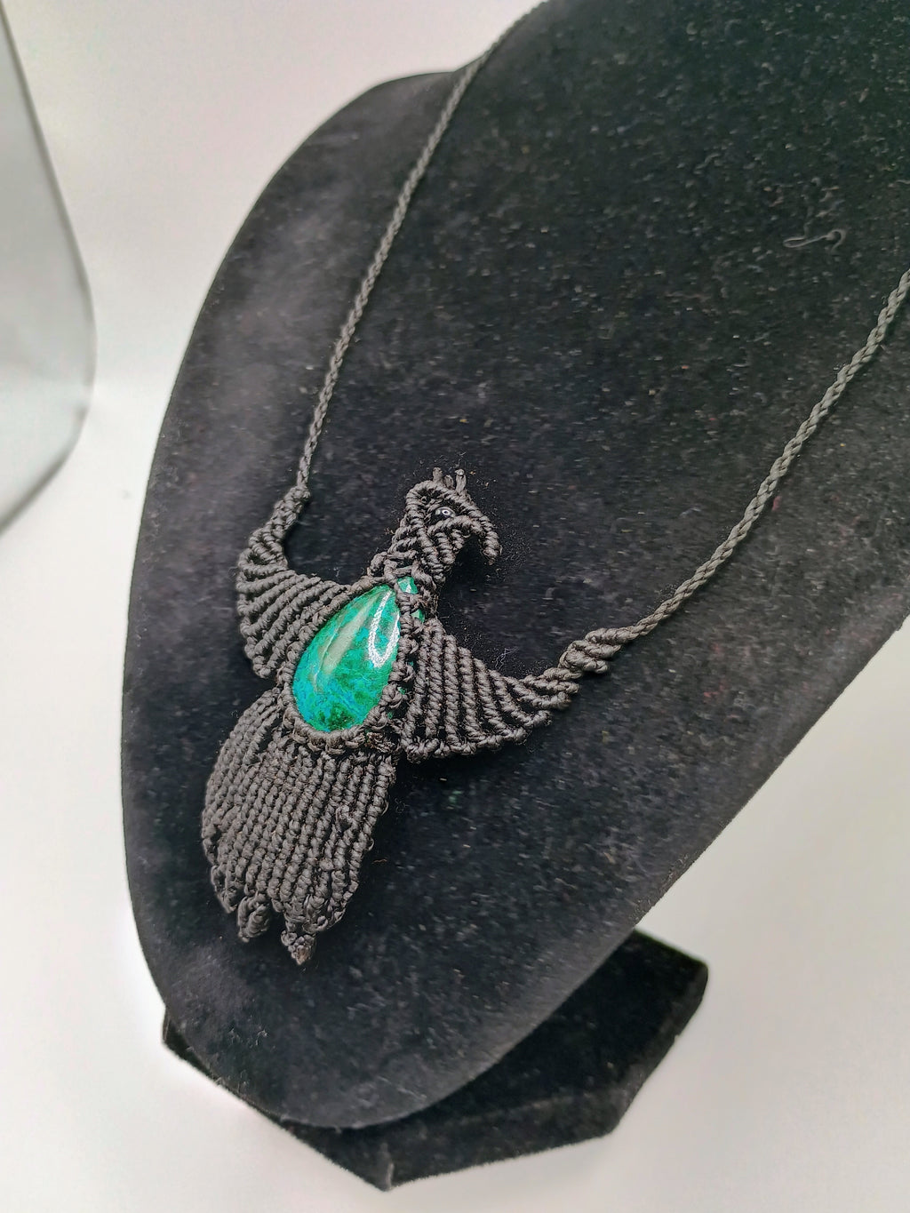 Handwoven Macrame Condor Necklace with Turquoise Stone, Andean Artisan Choker
