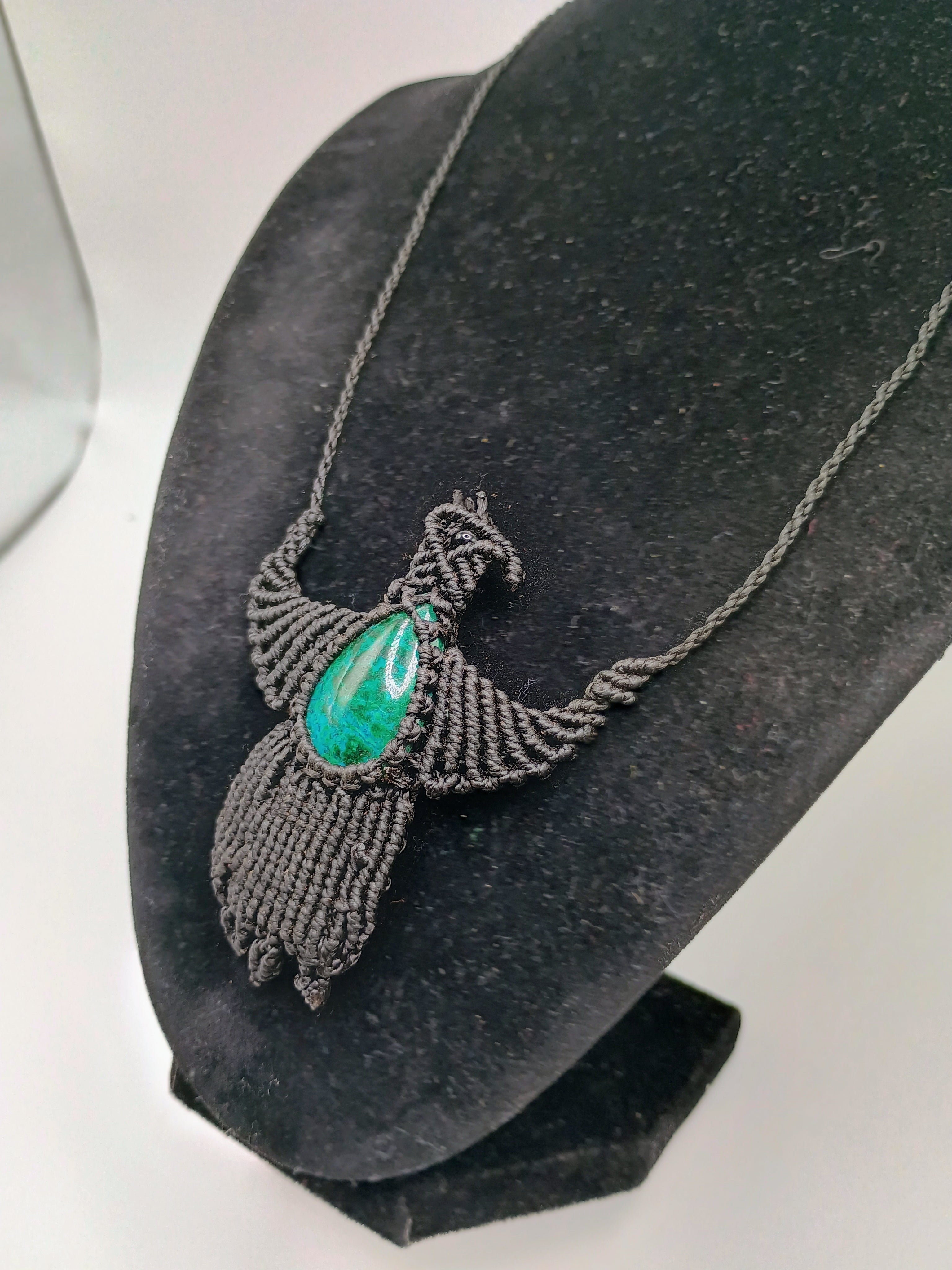 Handwoven Macrame Condor Necklace with Turquoise Stone, Andean Artisan Choker