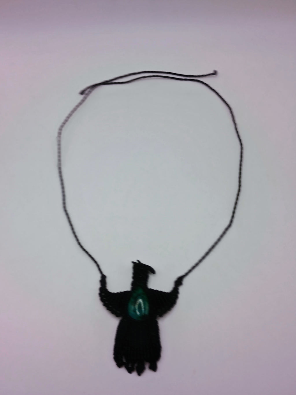 Handwoven Macrame Condor Necklace with Turquoise Stone, Andean Artisan Choker