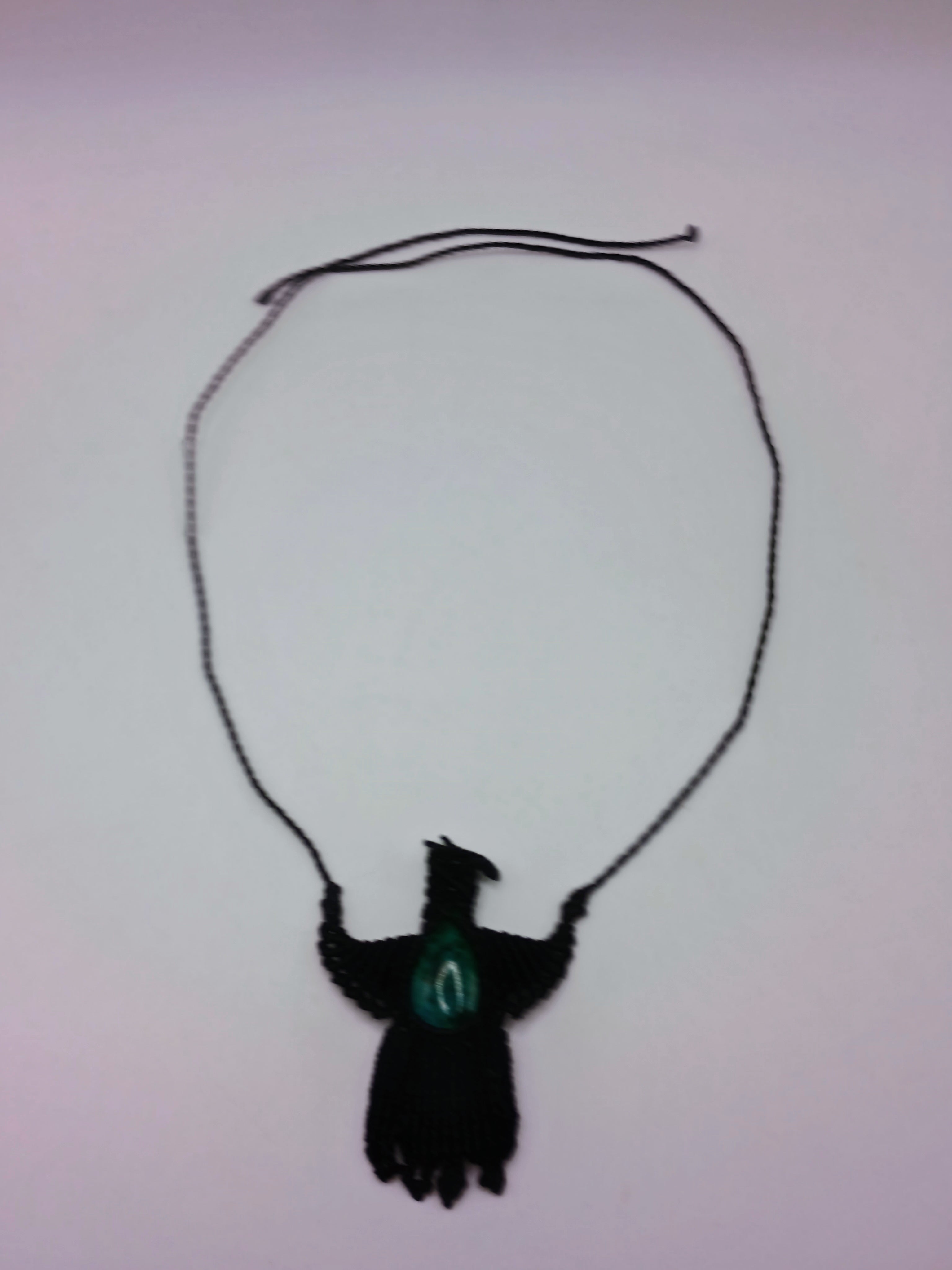 Handwoven Macrame Condor Necklace with Turquoise Stone, Andean Artisan Choker