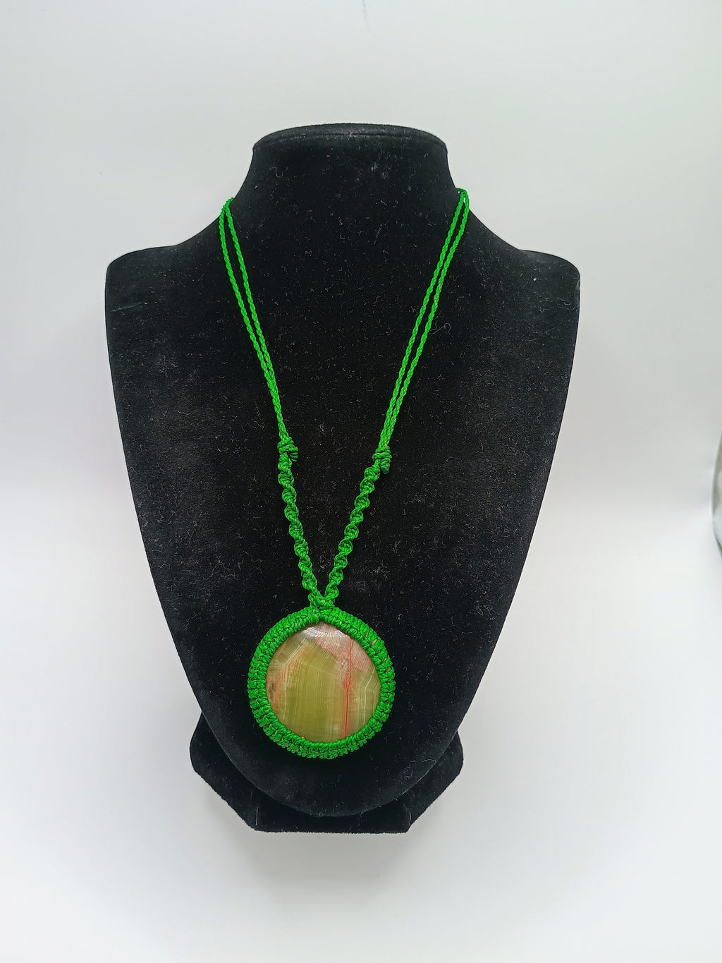 Handmade Macrame Necklace with Natural Green Stone