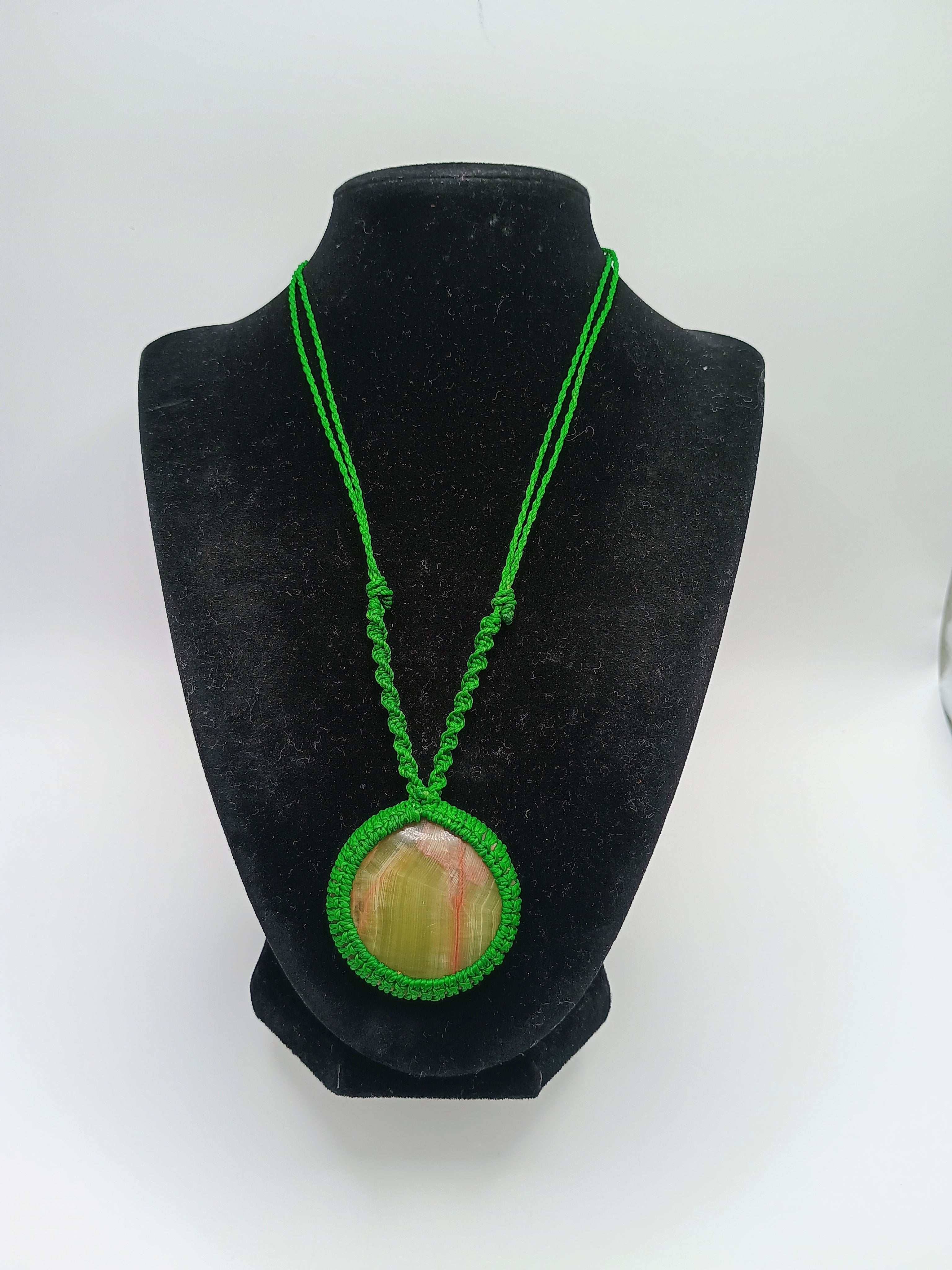 Handmade Macrame Necklace with Natural Green Stone