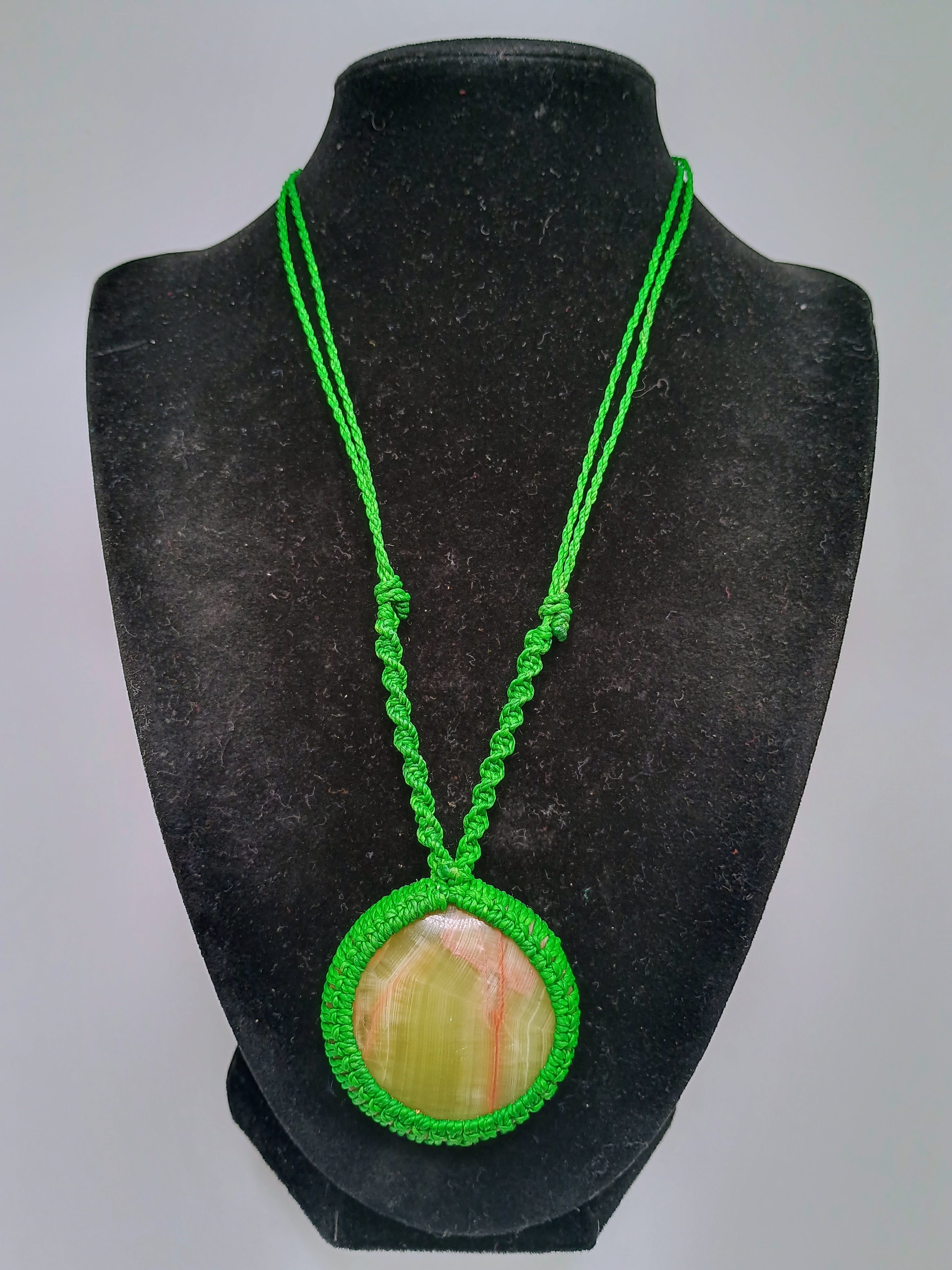Handmade Macrame Necklace with Natural Green Stone