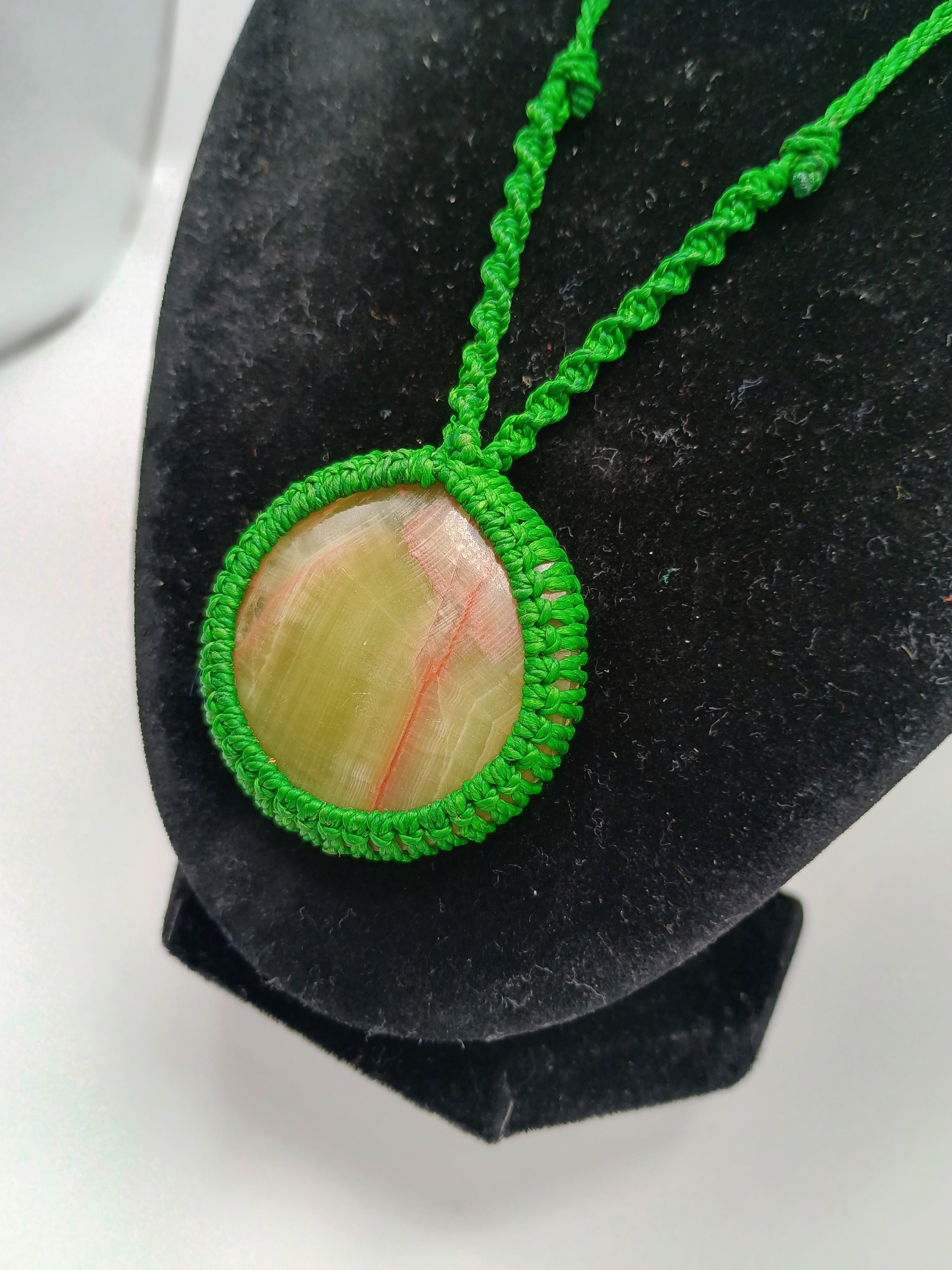 Handmade Macrame Necklace with Natural Green Stone