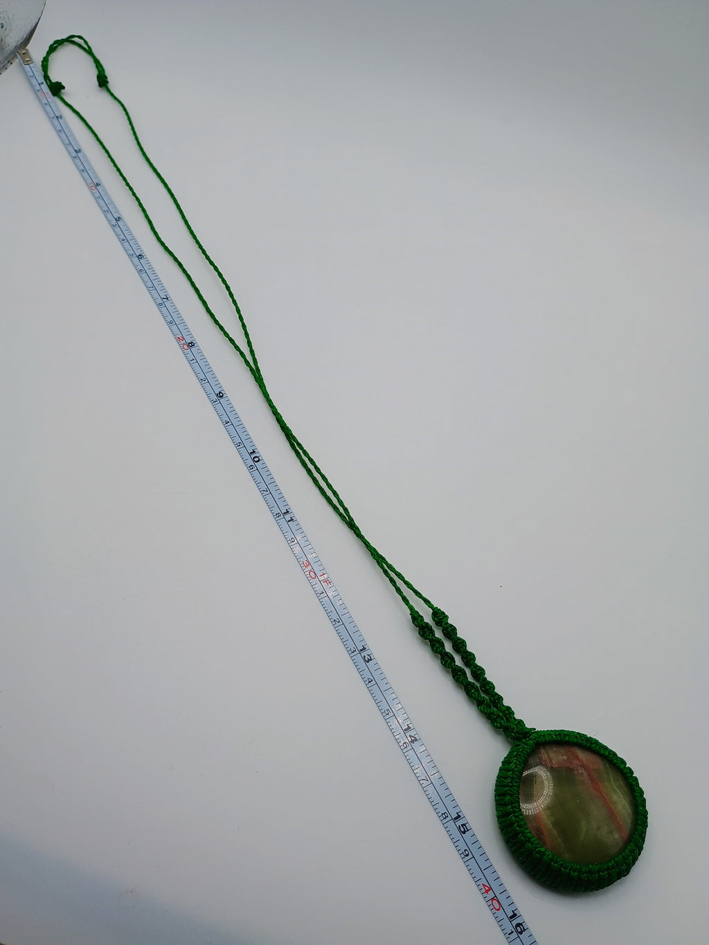 Handmade Macrame Necklace with Natural Green Stone