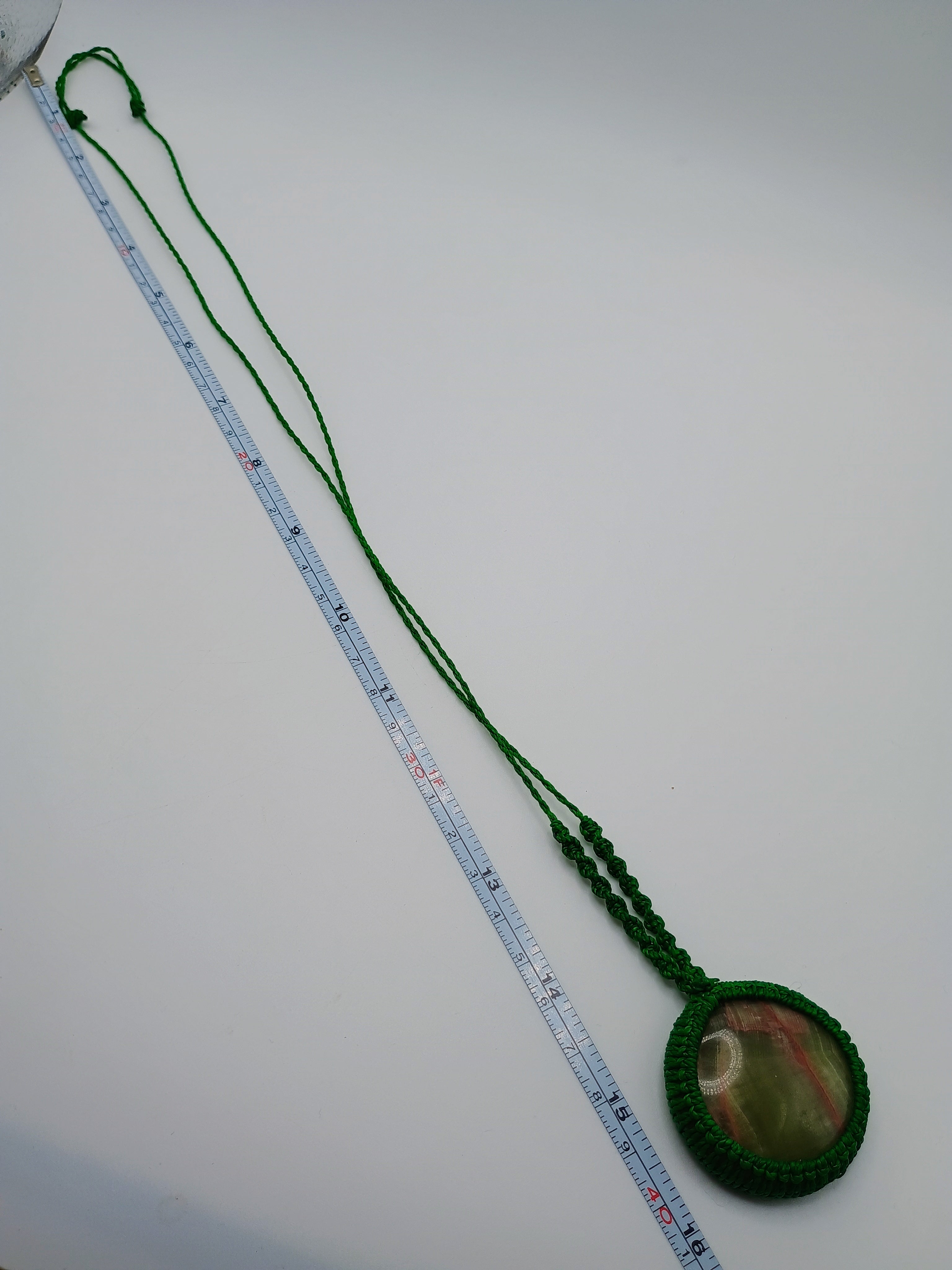 Handmade Macrame Necklace with Natural Green Stone