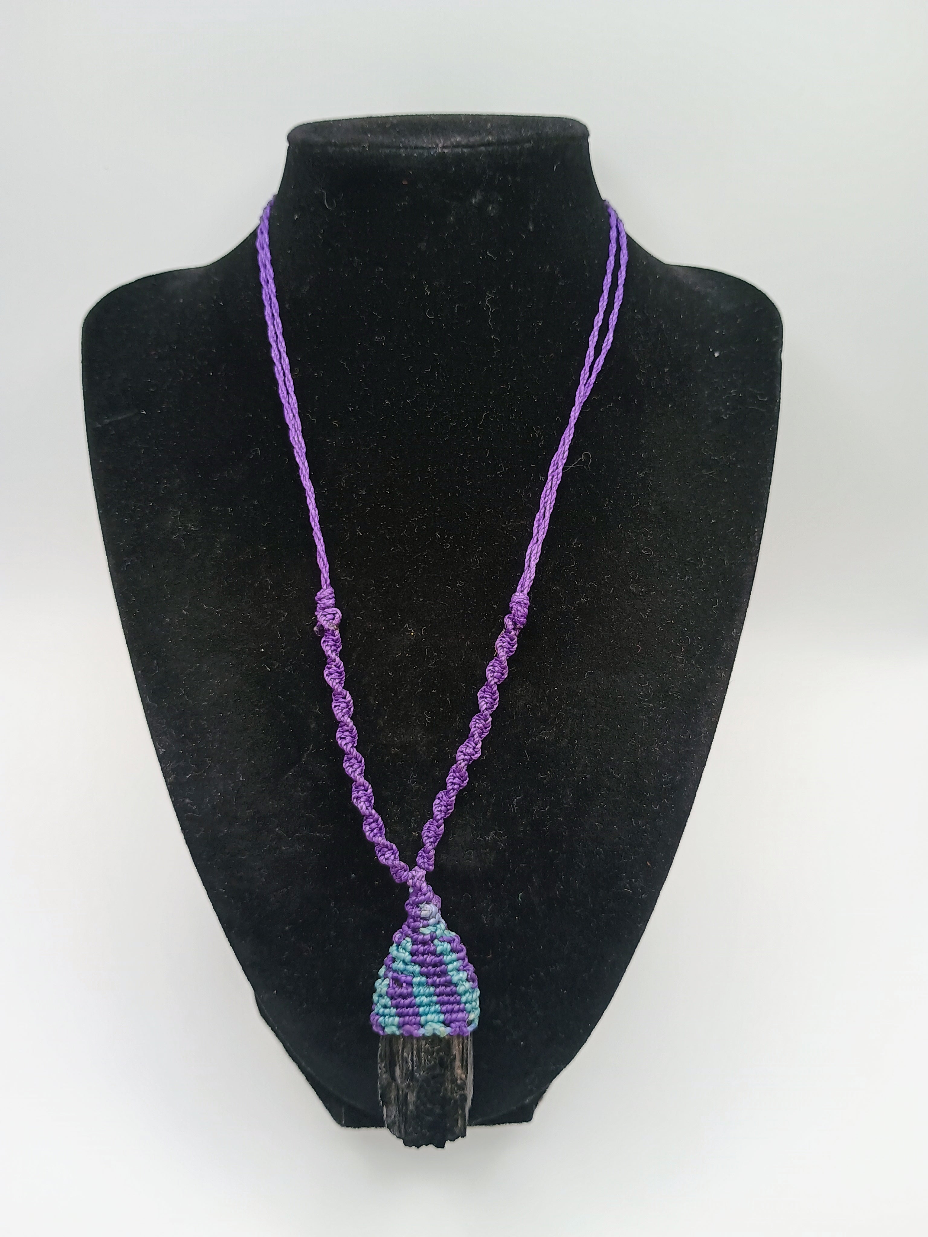 Black Onyx Macrame Hand-Woven Necklace for Protection and Strength