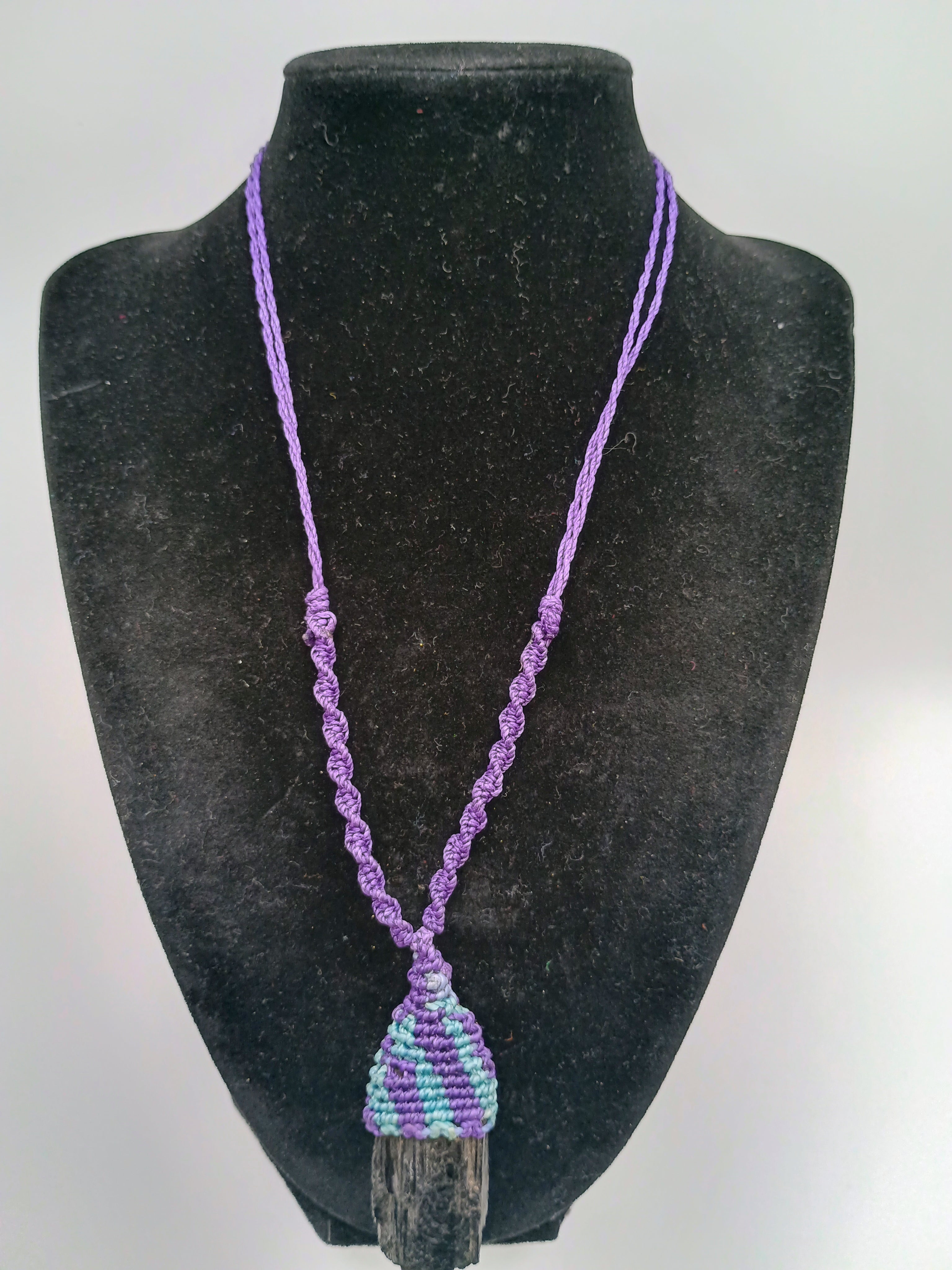 Black Onyx Macrame Hand-Woven Necklace for Protection and Strength