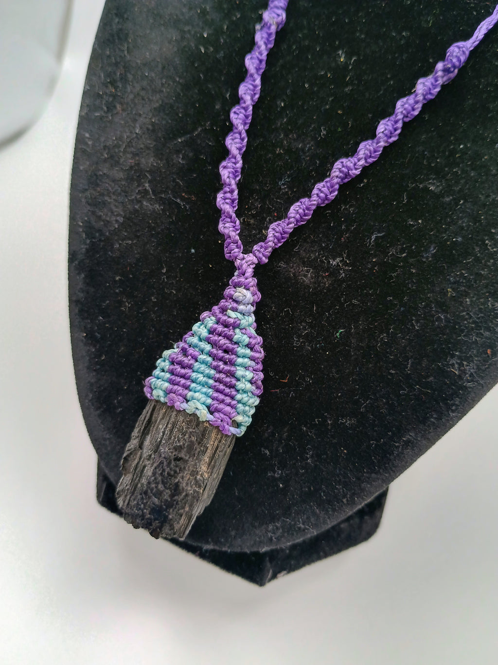 Black Onyx Macrame Hand-Woven Necklace for Protection and Strength