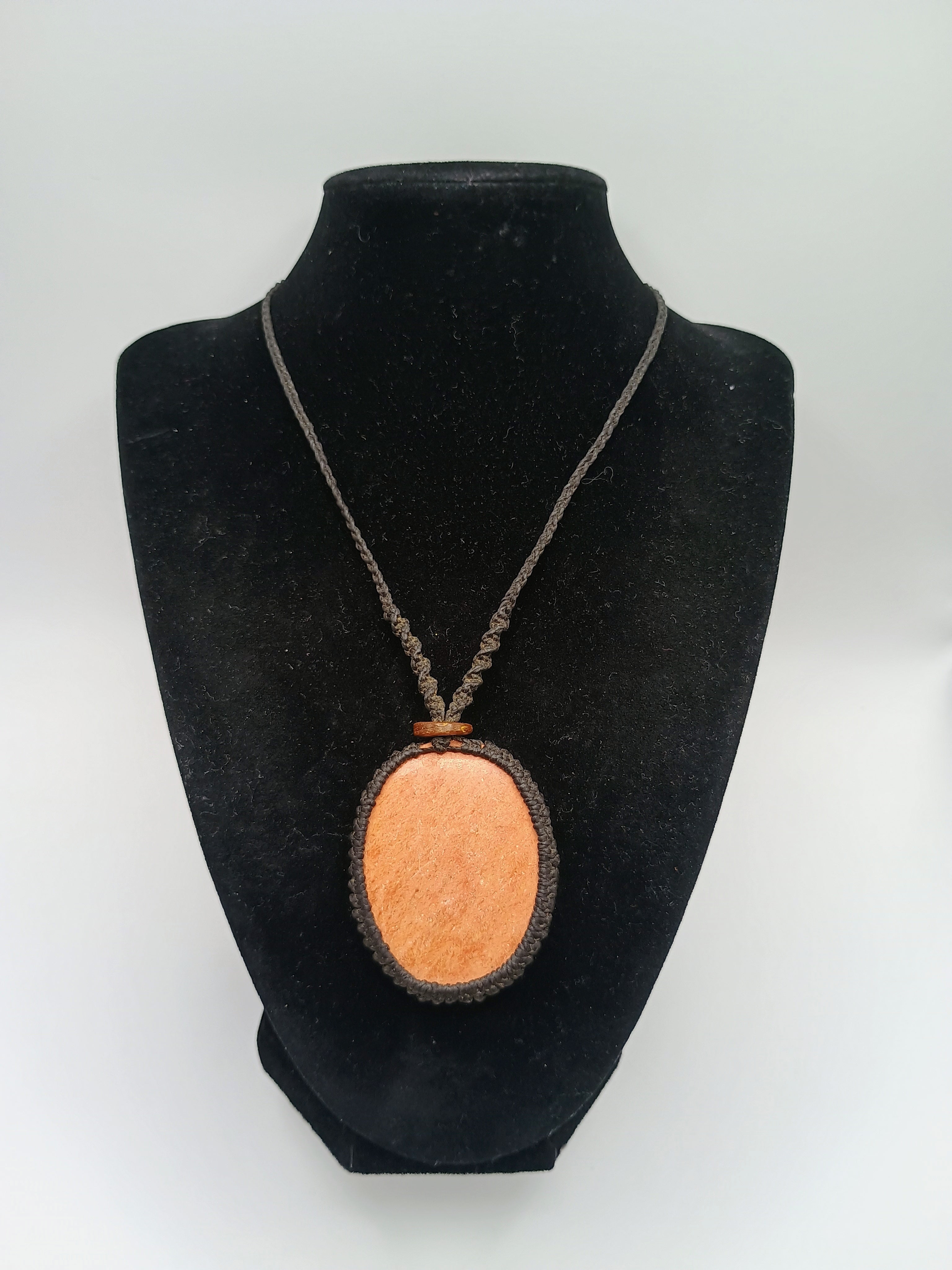 Handmade Macrame Necklace with Natural Orange Stone Pendant