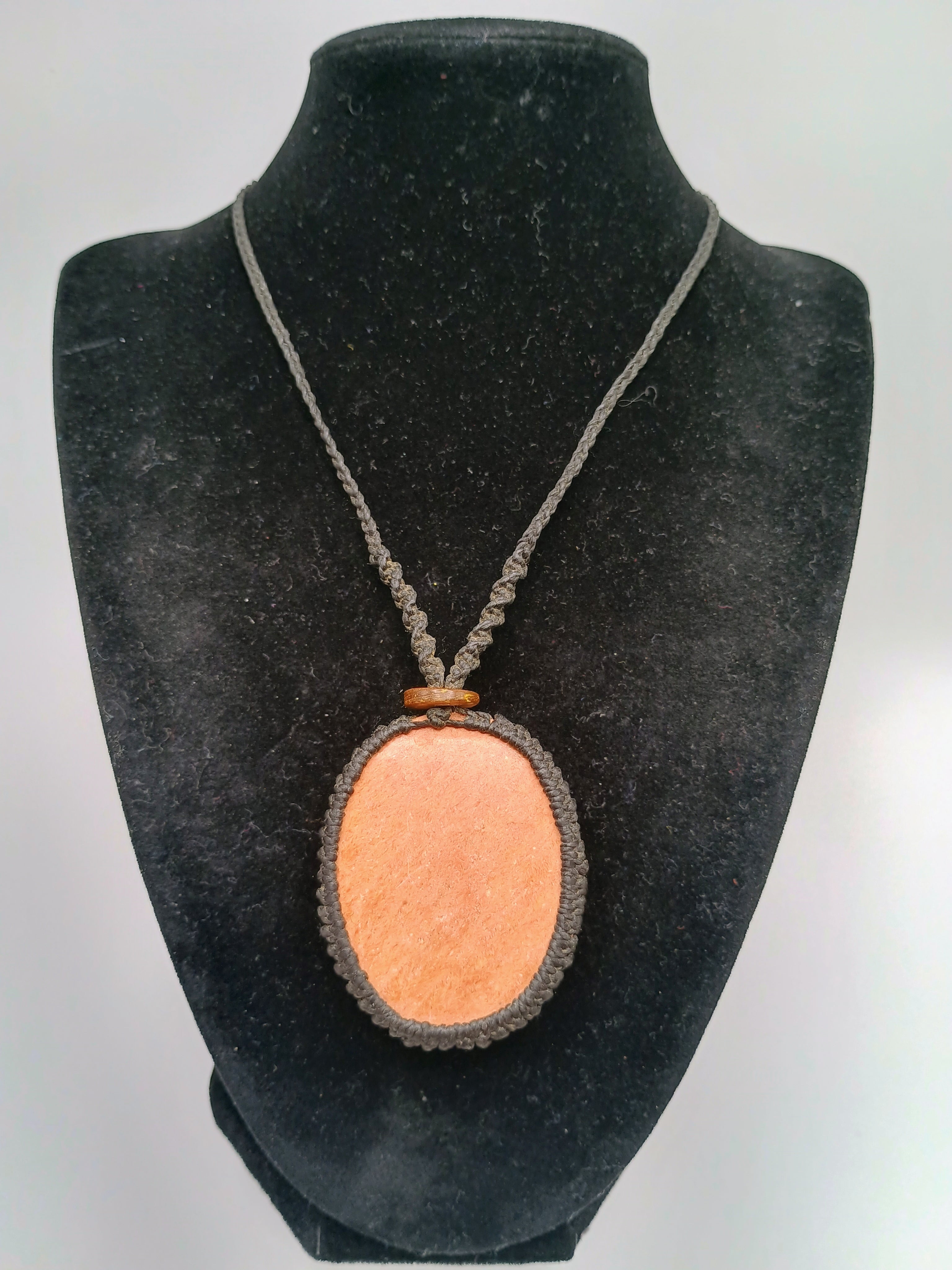 Handmade Macrame Necklace with Natural Orange Stone Pendant