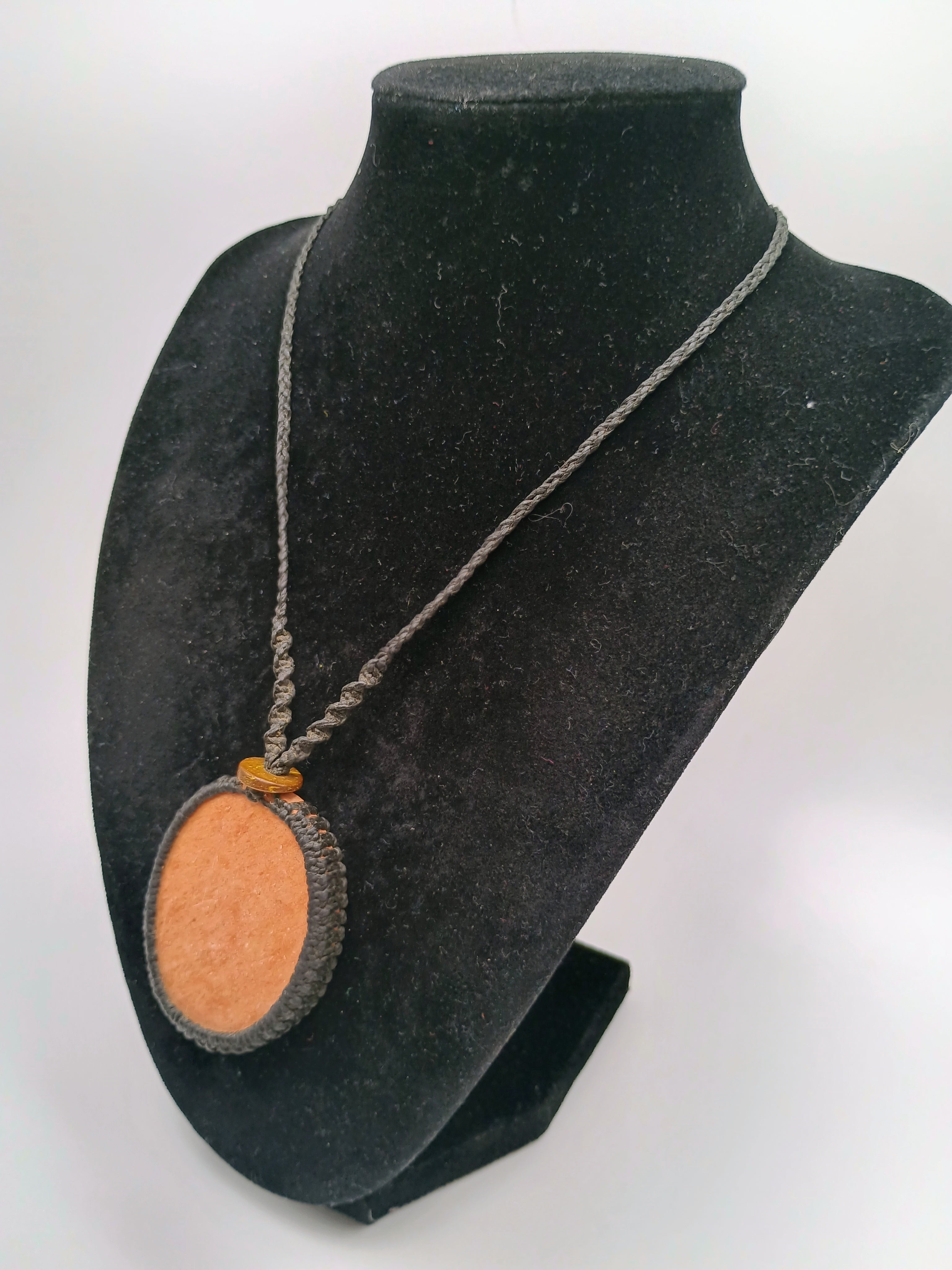 Handmade Macrame Necklace with Natural Orange Stone Pendant