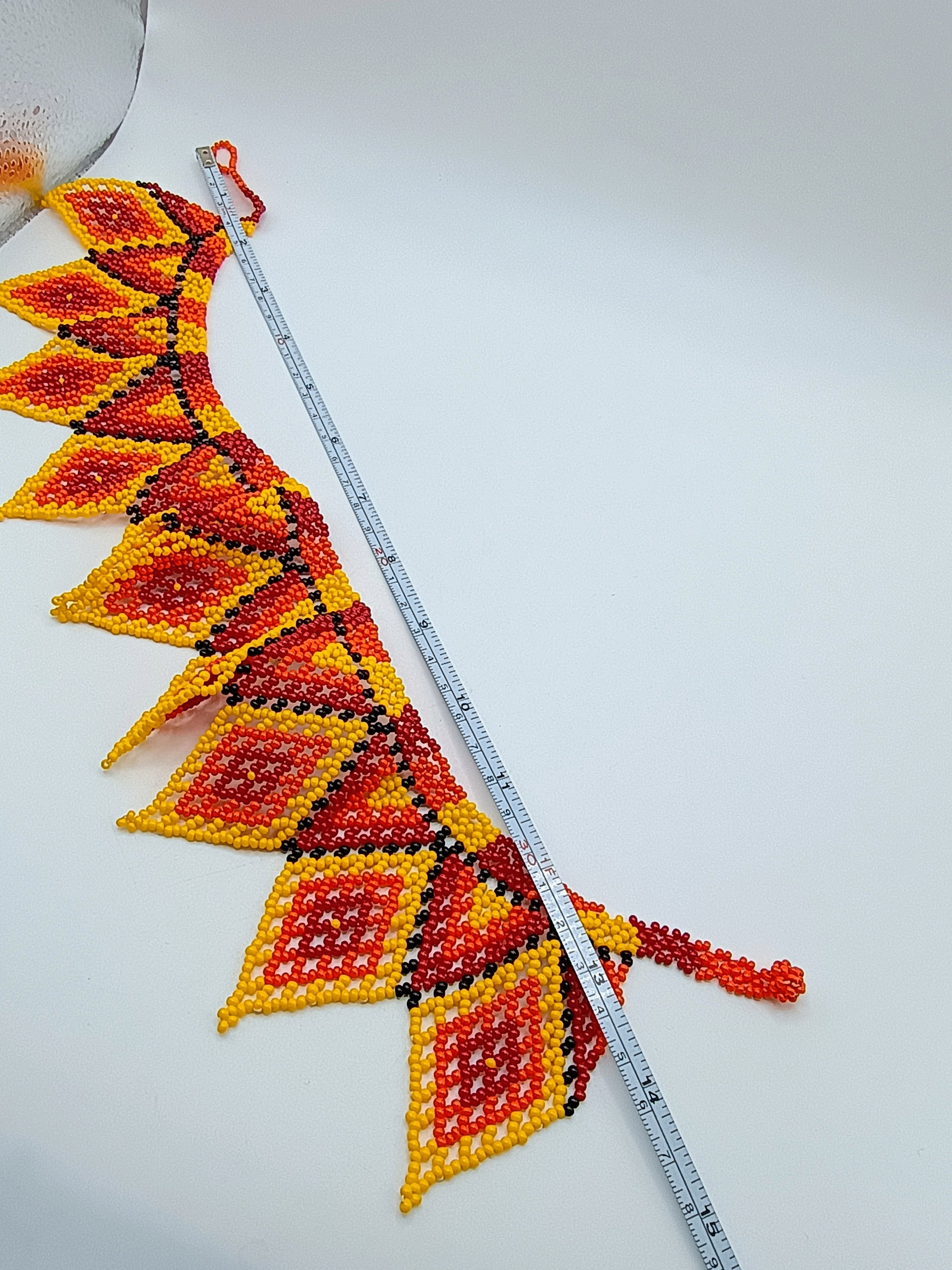 Set Necklace Earrings Hand-woven Beads Geometric Design Sun Fire