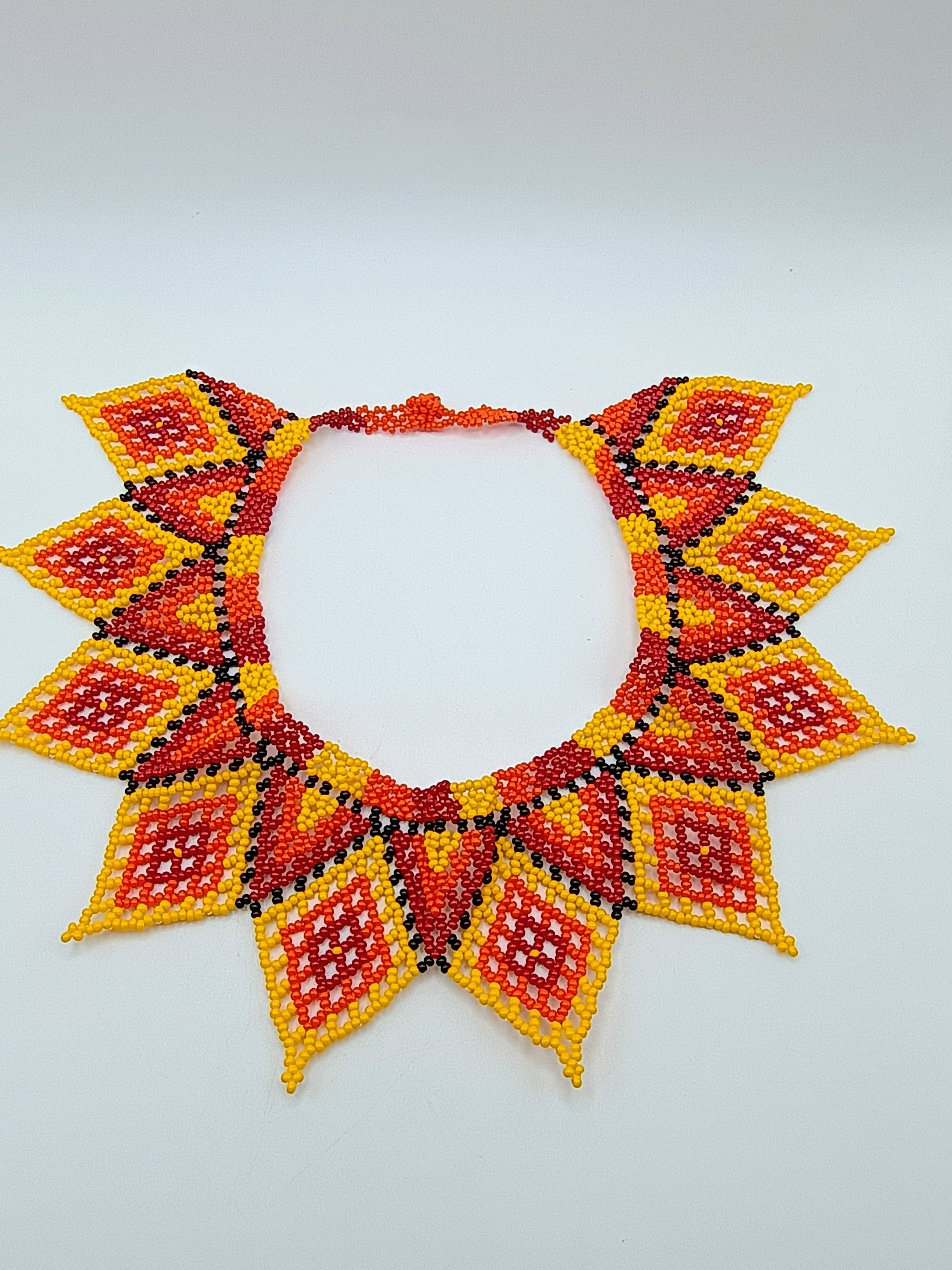 Set Necklace Earrings Hand-woven Beads Geometric Design Sun Fire